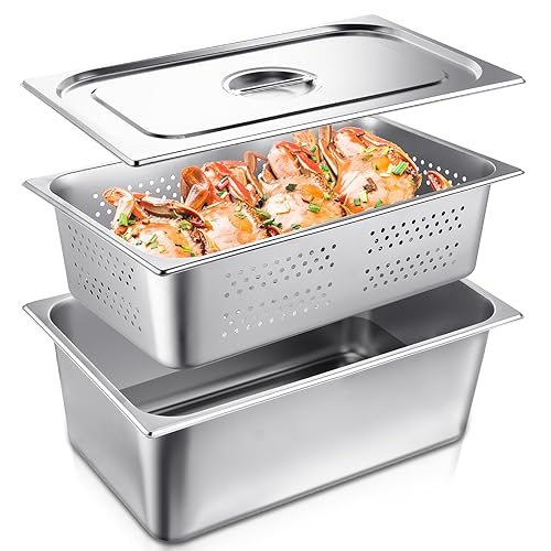 Paquete de 3 sartenes de hotel de tamaño completo con tapa, incluye sartén de vapor perforada de tamaño completo, cubierta de mesa de vapor, disponible en Yaxa Peru