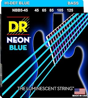 DR Handmade Strings NBB5-45 K3 Neon Hi-Def 5 Bass Guitar Strings, Medium, Blue