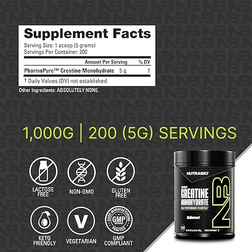 Miniatura 5 de NutraBio - Monohidrato de creatina de grado micronizado y puro, refuerza la energía y la fuerza muscular (35.27 onzas), sin sabor, probado por HPLC