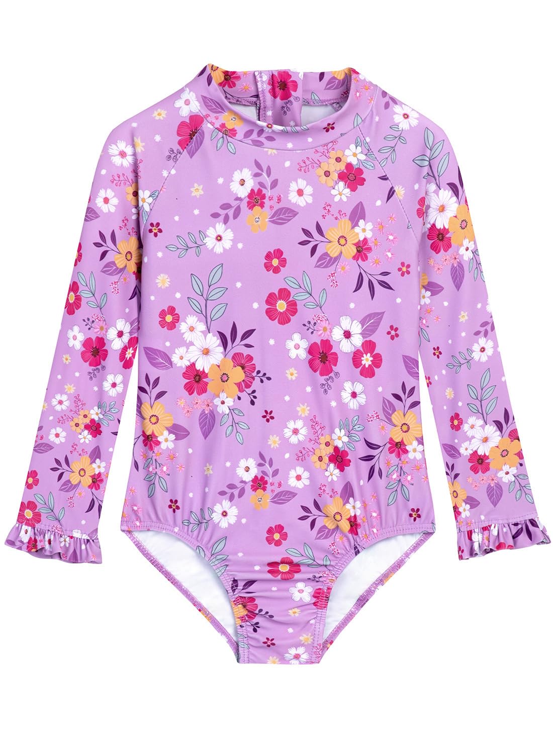 Alakuoti Long Sleeve One Piece Ruffle Swimsuit for Toddler Girls Baby Girl Rashguard Shirt with UPF 50+ Sun Protection