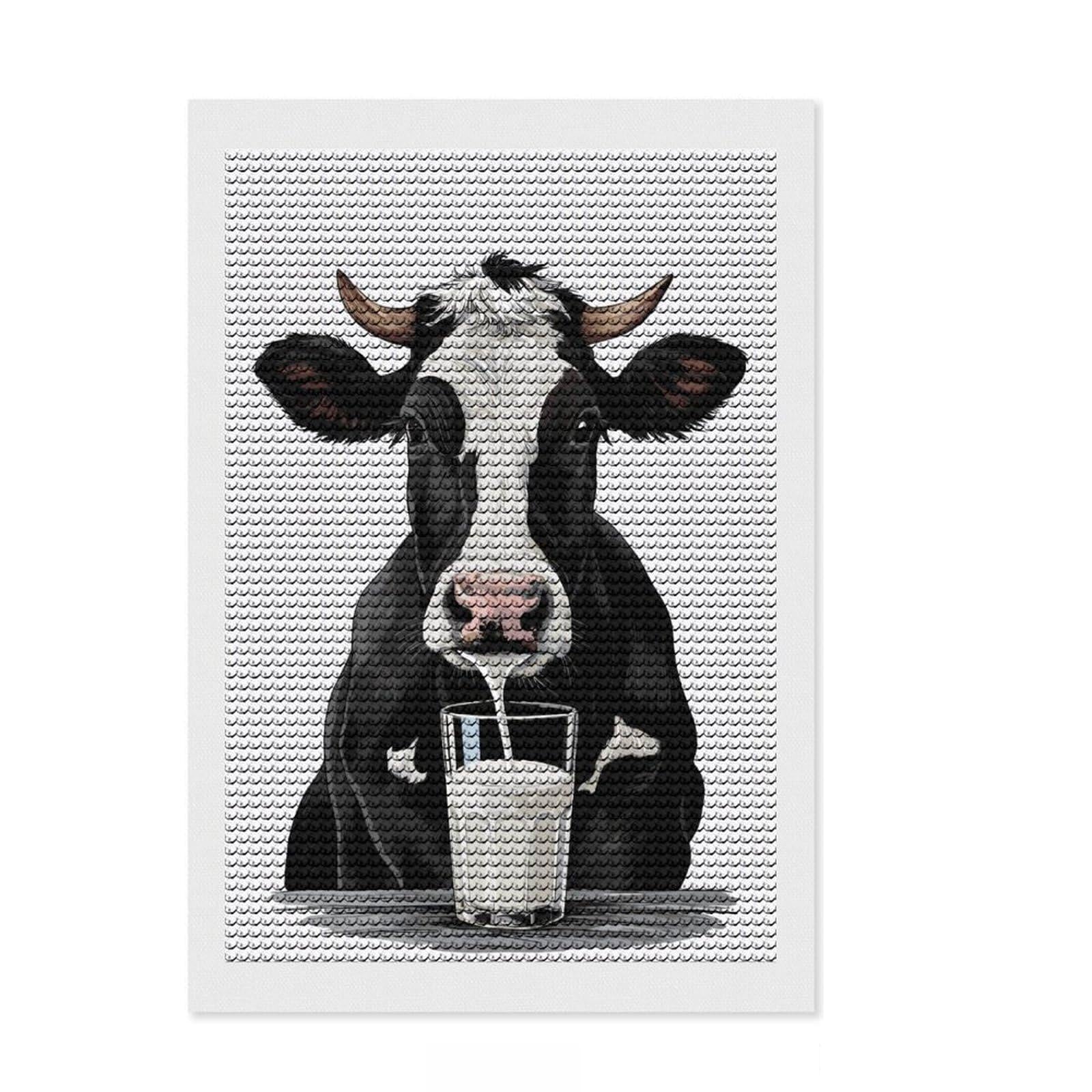 Junmoney Cow Milk 5D Diamond Painting Kit 8"x12", for Teens, Living Room Decor, Full Kit Included, Artistic Hobby, Leisure Activity
