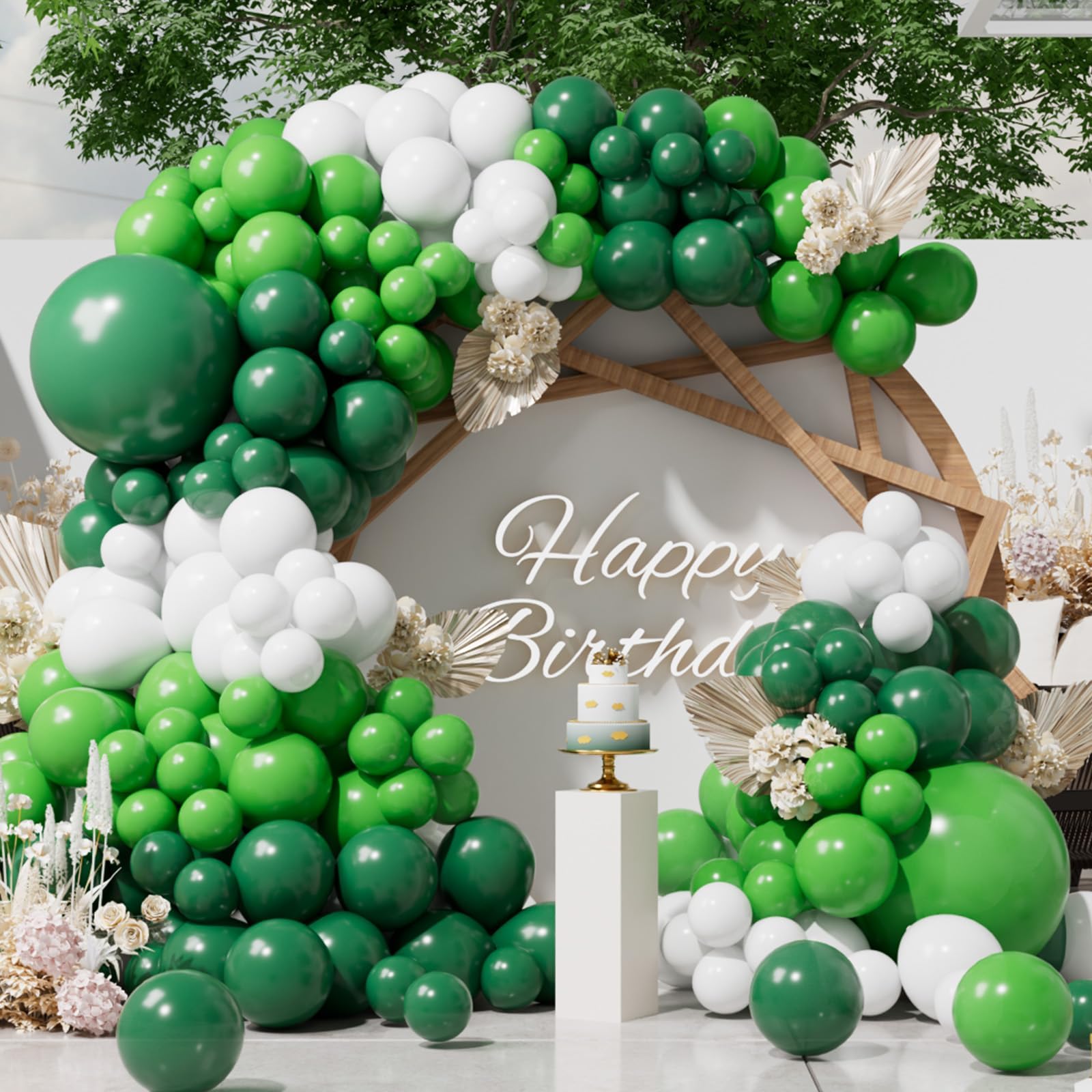 SUWEN 153Pcs Green Balloons Arch Kit Garland Different Sizes of 18 10 5 Inch Lime Emerald Dark Green and White Latex Balloons for Baby Shower Birthday Jungle Party Halloween Christmas Decorations — image 1