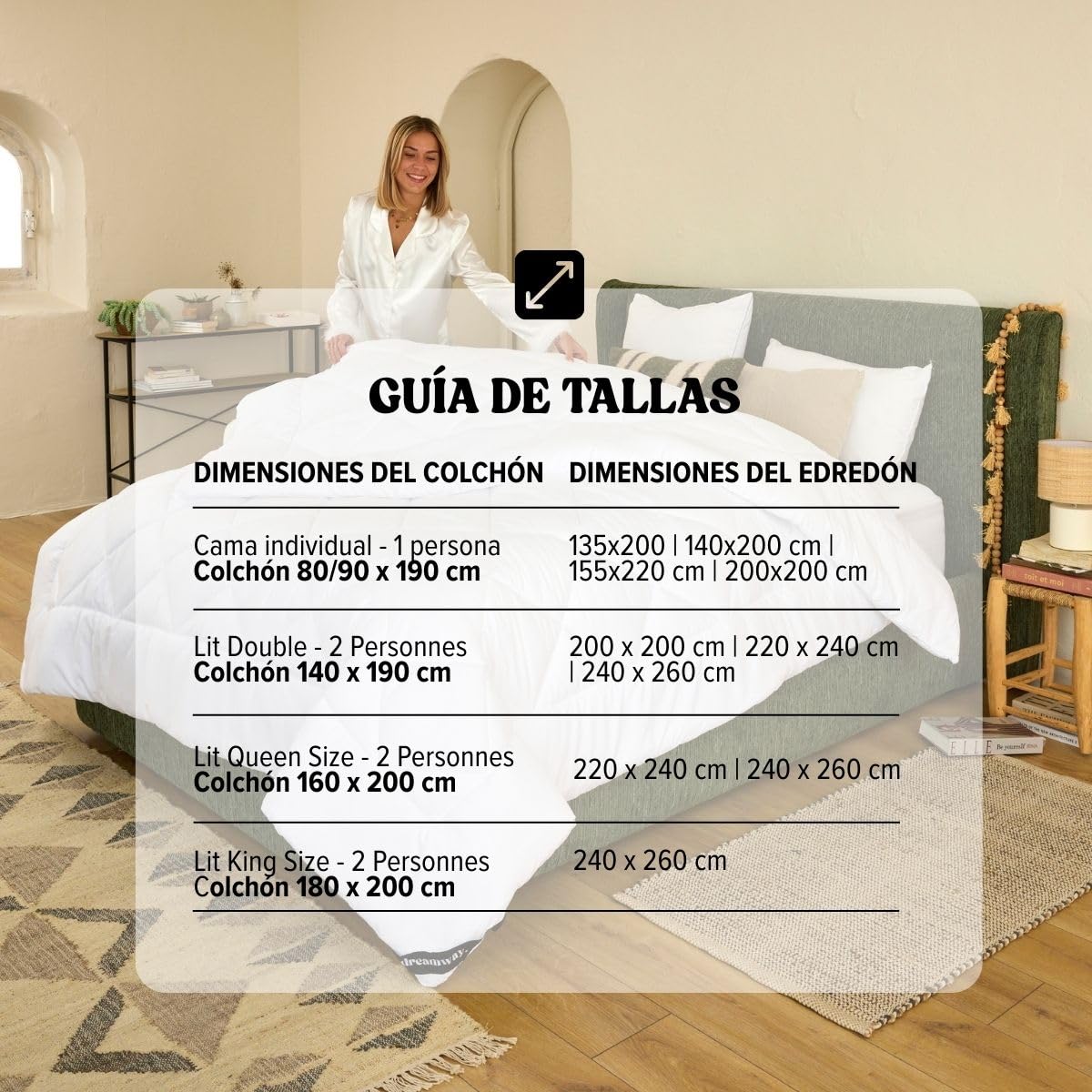 DREAMWAY - Edredón de 200 x 220 cm, 4 Estaciones, 2 Piezas, Incluye edredón para Todo el año, 200 x 220 cm, 300 gsm, edredón de Verano de 200 x220 cm, 150 gsm, 2 edredones con Botones, para Cuatro