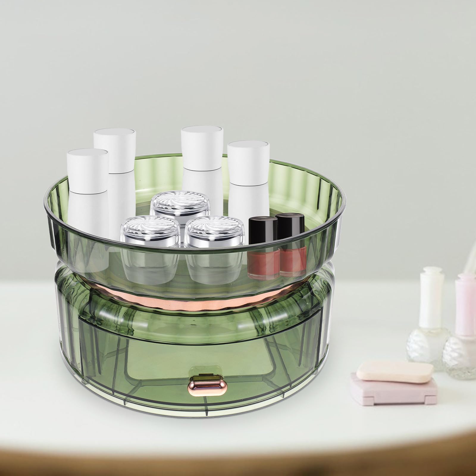 Drehbarer Make Up Organizer aus Pet für Arbeitsfläche und Schminktisch