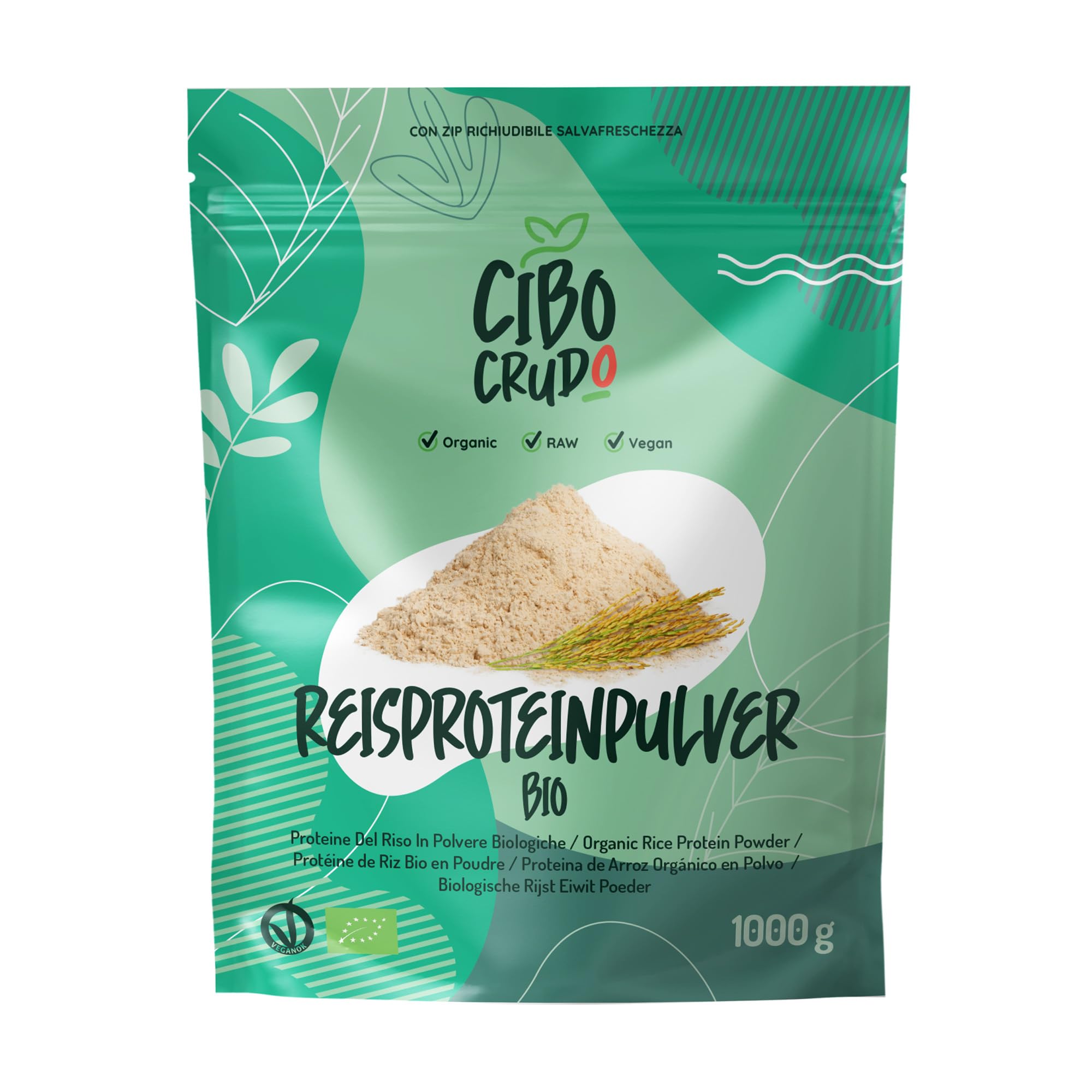 Reisprotein Pulver Bio - 1Kg. Reis Protein Pulver Vegan und Glutenfrei. Reisproteinpulver aus Kontrolliert Biologischem Anbau. Organic Rice Protein Powder.