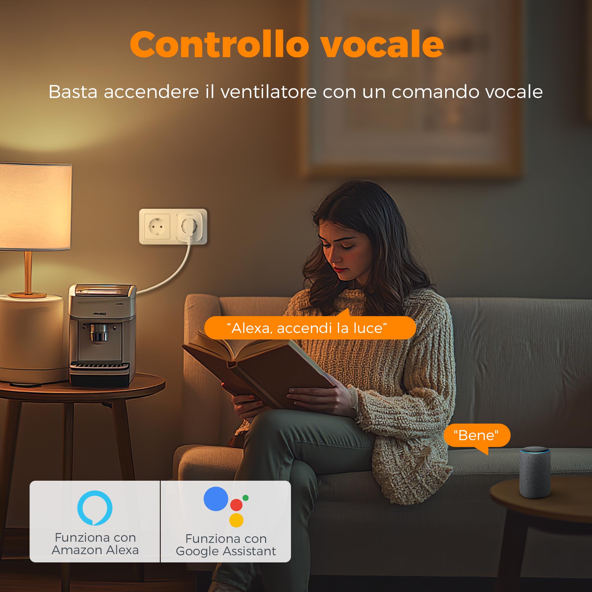 TESSAN Confezione da 2 Presa WiFi Smart Life, Timer Presa Elettrica Intelligente Alexa, Smart Plug Presa con Interruttore, Monitoraggio Consumi, Controllo Vocale, Compatibile con Alexa, Google Home