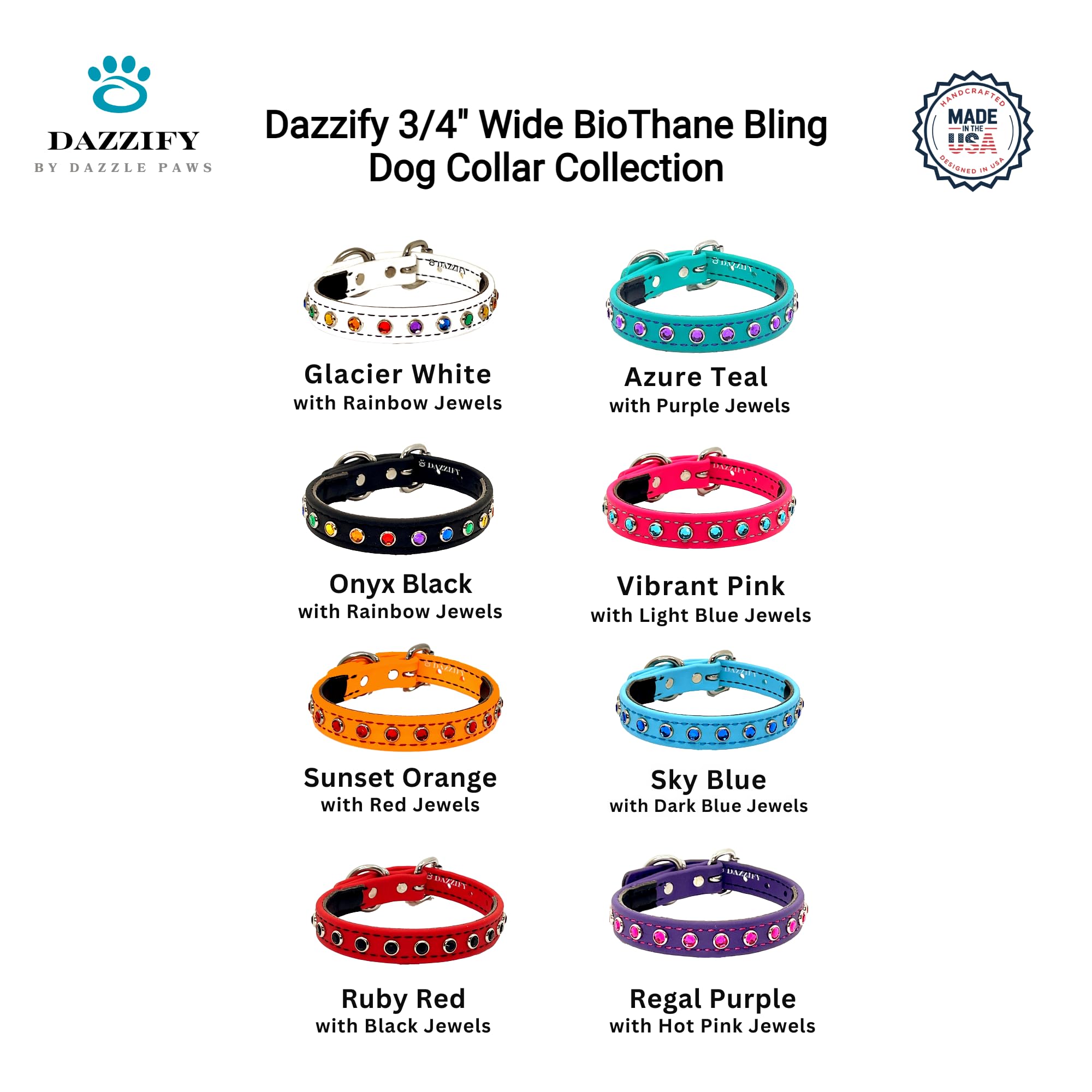 BioThane® Bling Hundehalsband – verstellbares Designer-Halsband mit Strassbesatz, wasserdicht und geruchsabweisend, Königsviolett mit pinken Schmucksteinen, Größe L (passend für Halsgrößen 40,6 cm