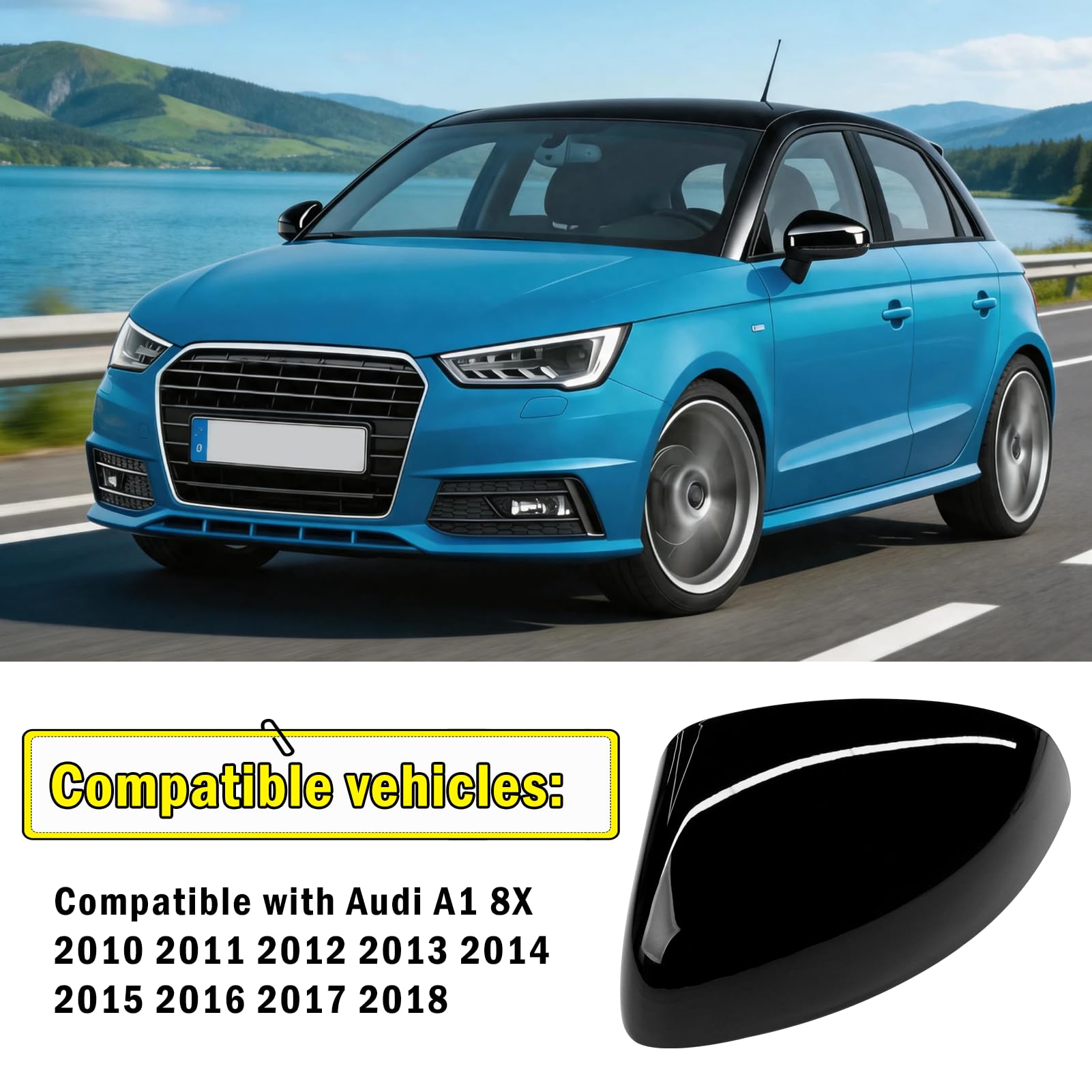 TTCR-II 2 PCS Calotte Specchietti Compatibile con Audi A1 8X 2010 2011 2012 2013 2014 2015 2016 2017 2018, Sinistra+Destra Coperchio Specchio Retrovisore A1 8X Copri Specchietto - Nero
