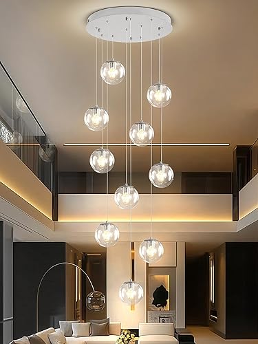 Miniatura 60 de Lámpara Colgante de Globo de Vidrio de 6 Luces Moderna Candelabro de Globo de Vidrio Gris Humo Grandes Candelabros para Techos Altos Entrada Luz