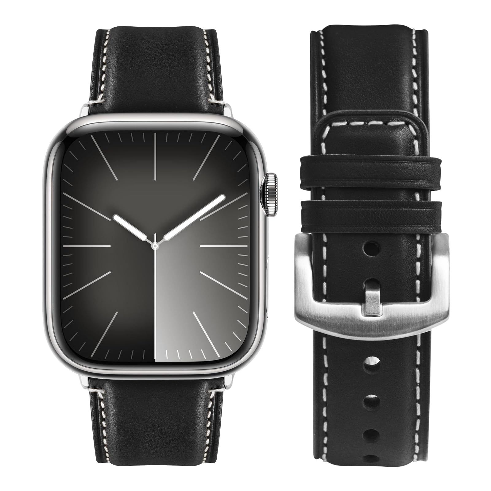 Fullmosa Leather Bands Compatible with Apple Watch Band 42mm 44mm 45mm 49mm,Yola Leather Bracelet Apple Watch Band Compatible for iWatch Ultra 2 Ultra SE2 SE Series 9 8 7 6 5 4 3 2 1,Black