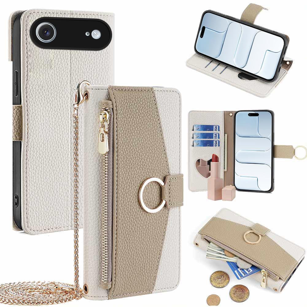 TOO&SOO 対応 iPhone 17 Air ケース 鏡付き いphone17air ケース ショルダー ストラップ付き アイフォン17エアー 携帯ケース スタンド機能 アイホン17air カバー カード収納 ミラー付き 耐衝撃 肩掛け あいふぉん17エアー スマホケース おしゃれ 女性 柔らかいTPU iPhone 17 Air ケース 手帳型 斜め掛け - オフホワイト