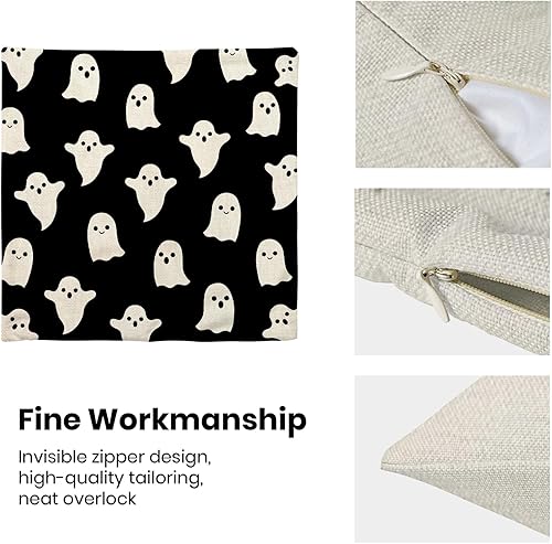 Miniatura 5 de Juego de 2 fundas de almohada decorativas de Halloween de 16 x 16 pulgadas, juego de 2 bonitas fundas de almohada de fantasma negro para decoración