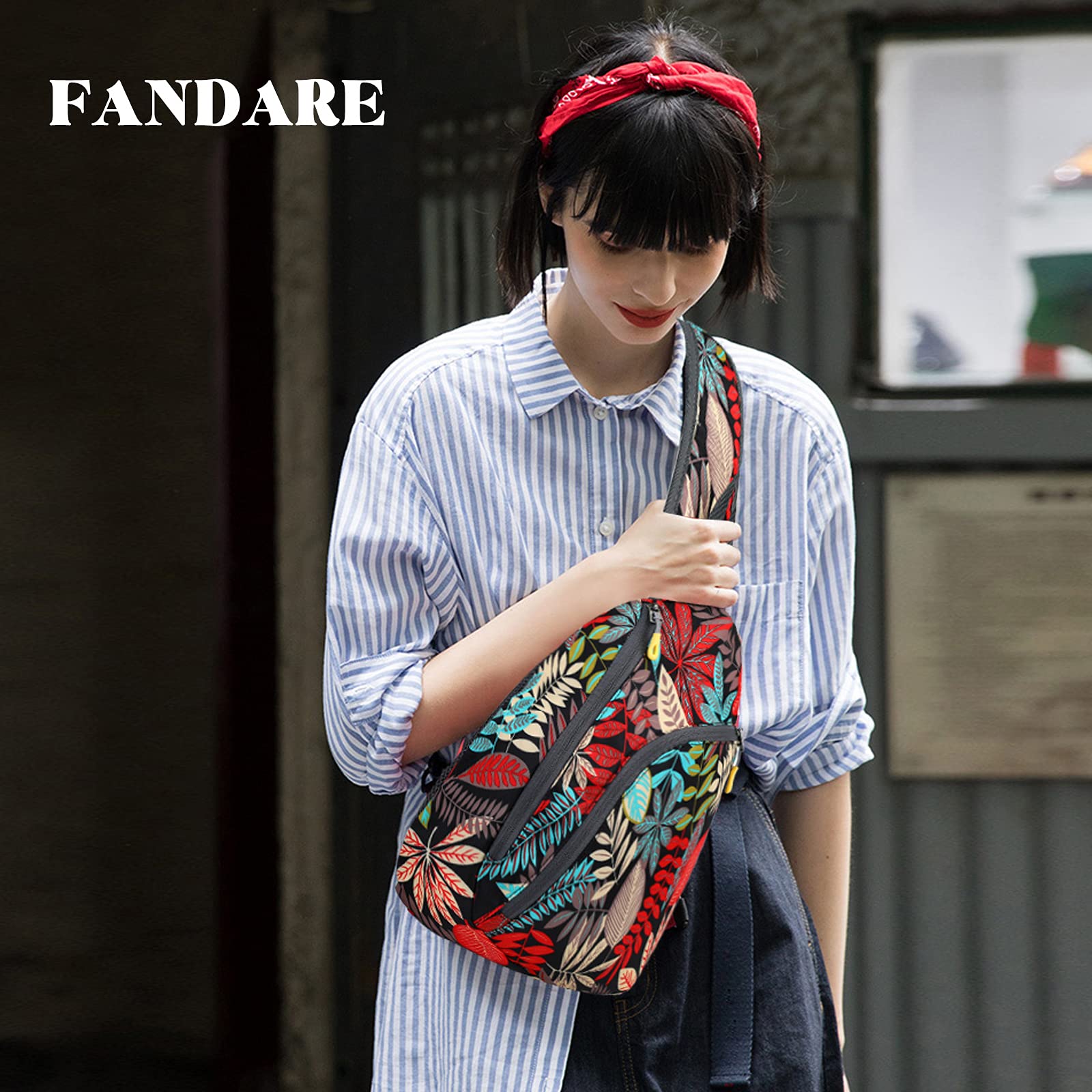 FANDARE Ultraléger Sac de Poitrine Sac à Dos Bandoulière Sacoche Homme Femme Sling Bag Sac d'Epaule pour Voyage Sport Randonnée Vélo Camping Excursion Sac Poitrine Rouge