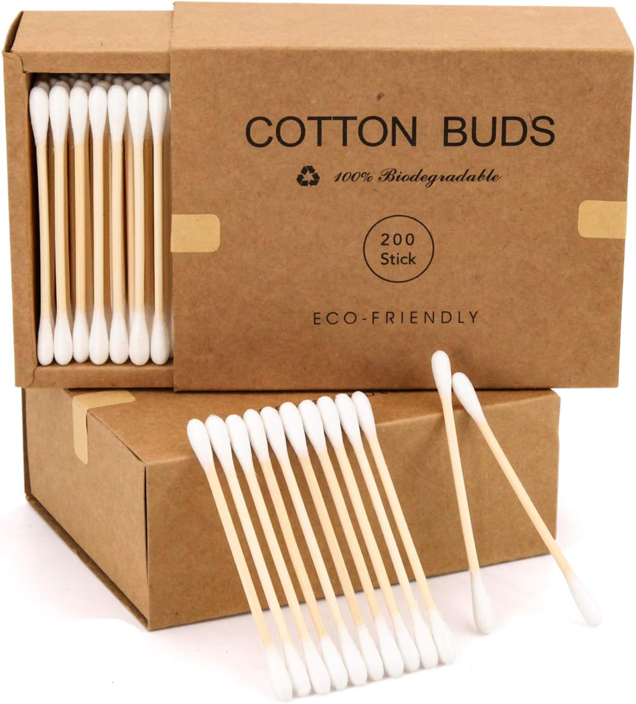 Bamboo Cotton Swabs 400 Count - Vegan Cotton Buds - Natural Wooden Ear Sticks With Double Tipped - Organic Cotton Swabs For Ear Wax Removal