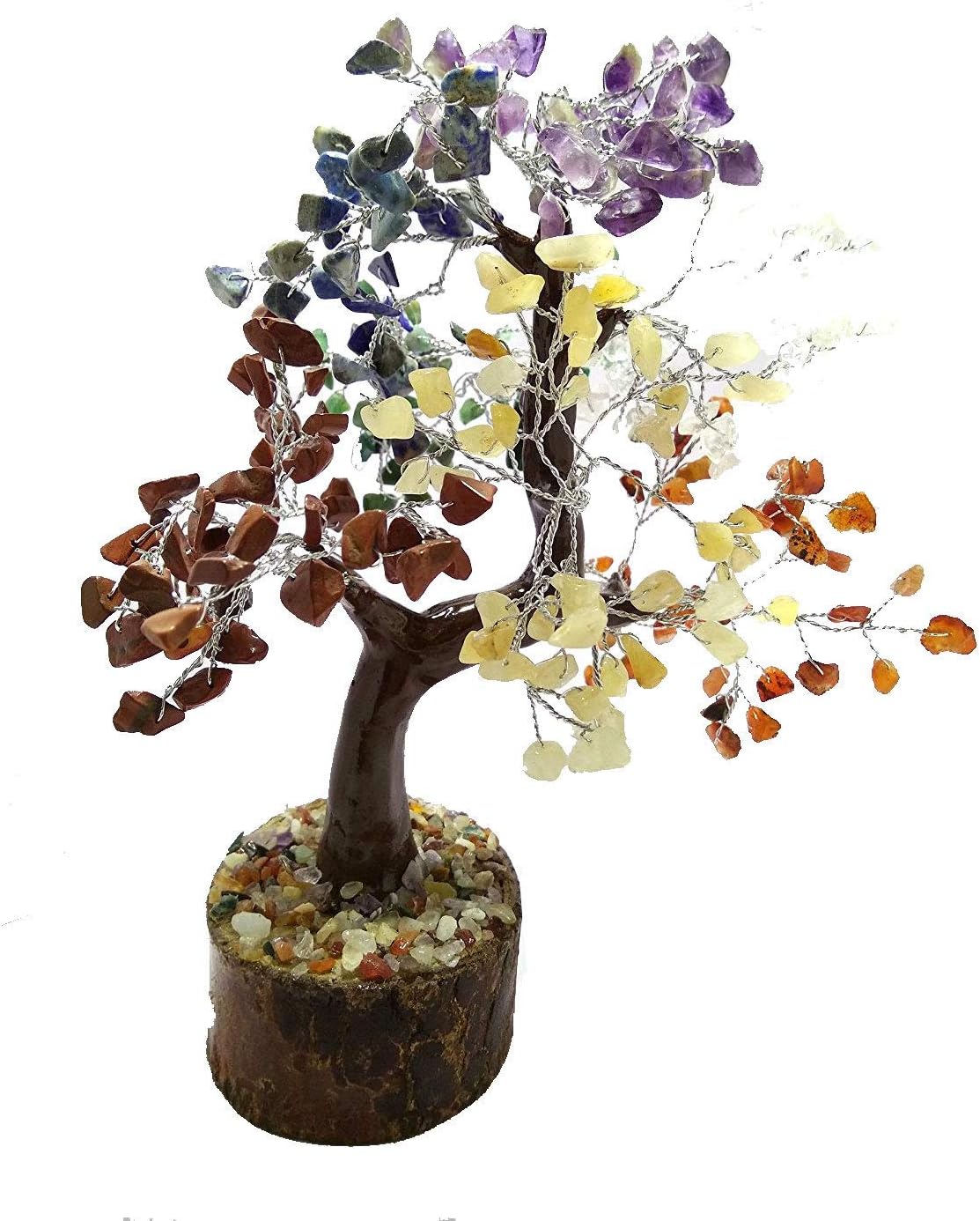 Creativegifts Feng Shui Natural Multicolor Healing Gemstone Crystal Bonsai Fortune Tree for Good Luck, Wealth & Prosperity-Home Office Table Decor (7 Chakra)