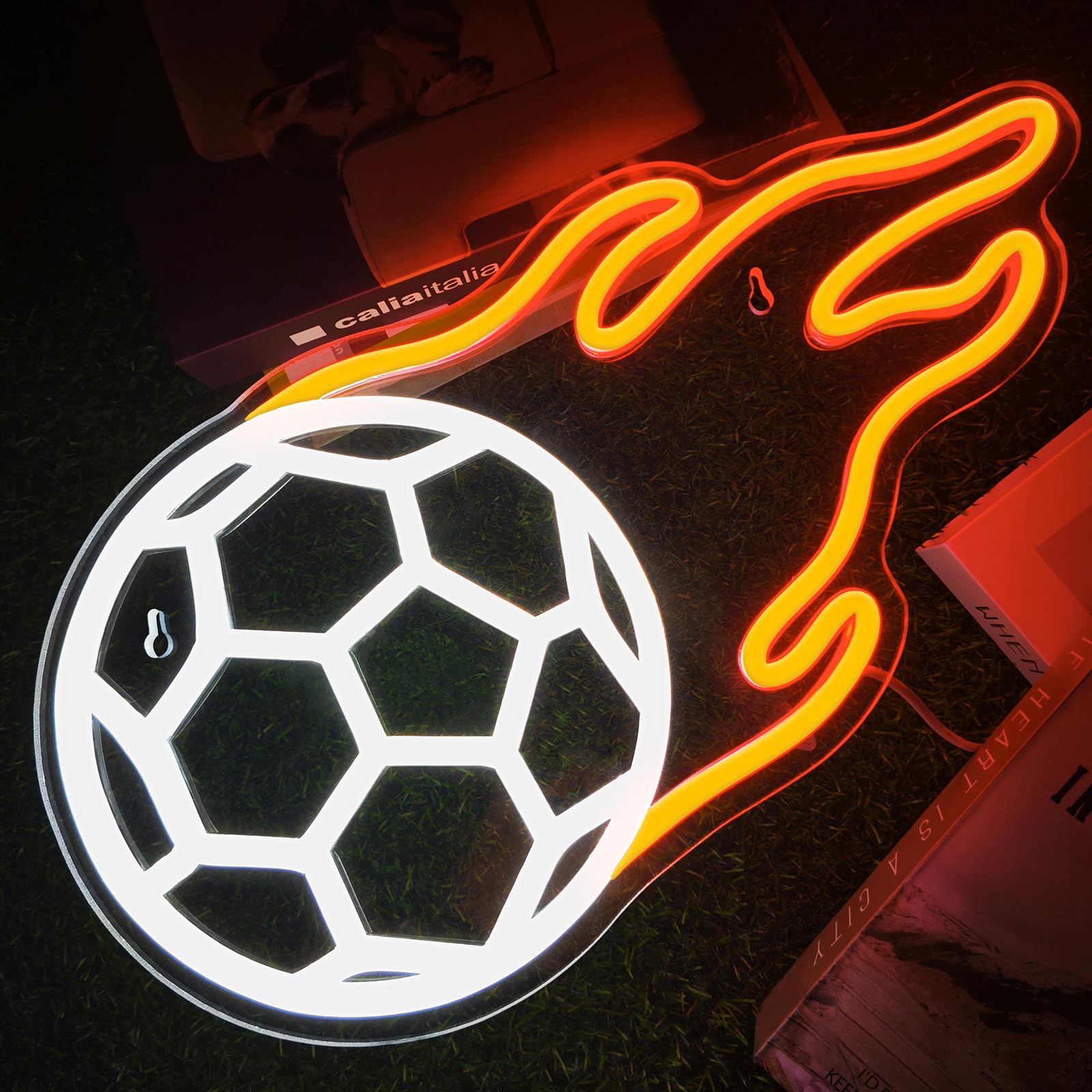 Fußball Neon Schild für Wanddeko, Football LED Leuchtschild Hängeschild Türschild USB-Betrieb mit dimmbarem Schalter für Spielzimmer Wohnzimmer(Football)