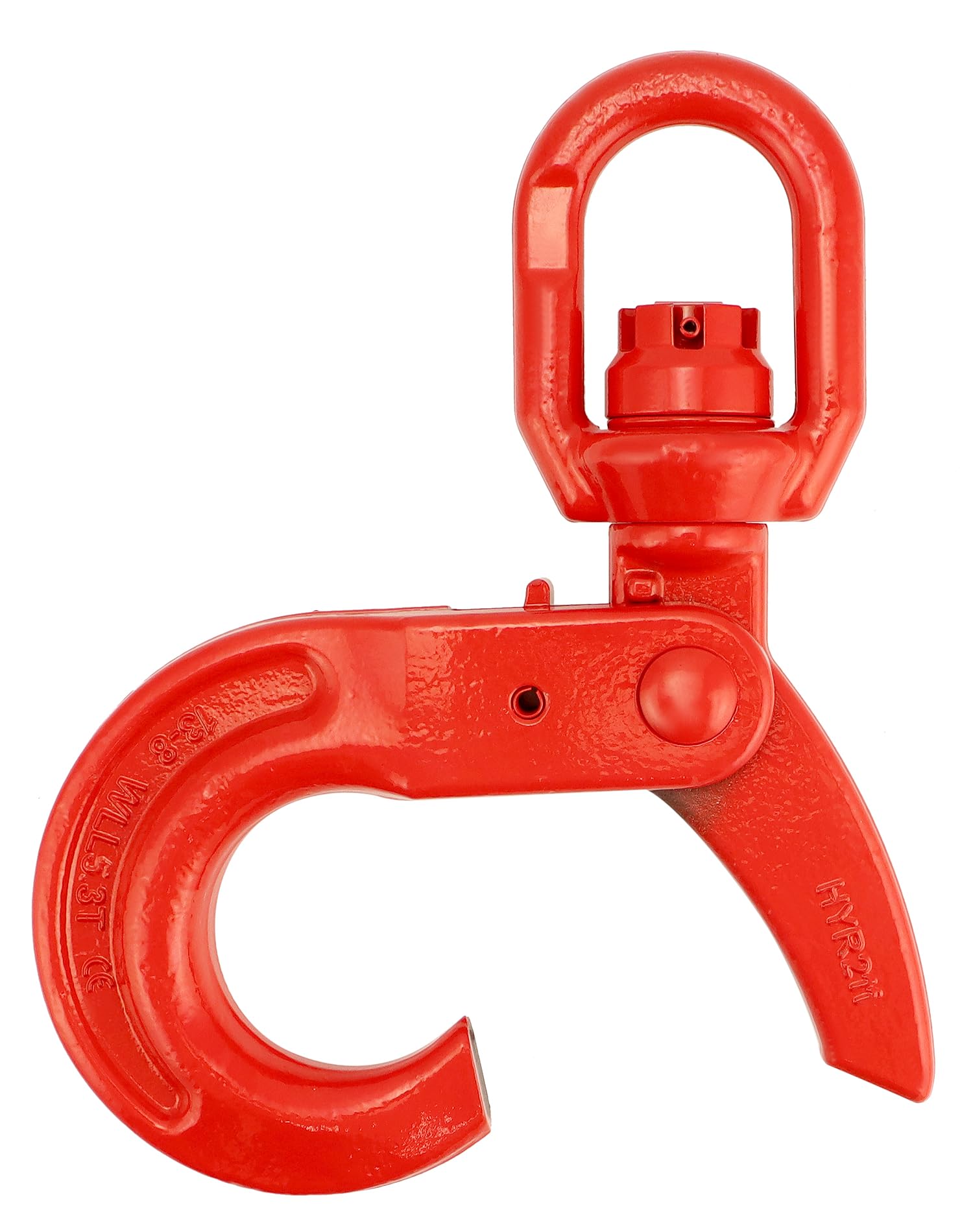 QWORK Gancho giratorio de acero forjado de grado 80, gancho de seguridad, gancho de elevación de 10000 libras, gancho de bloqueo fuerte forjado en gota, ojos giratorios grandes de 1,27 cm, acabado