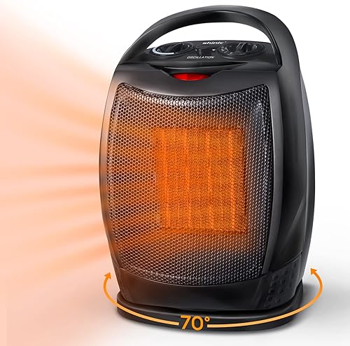Shinic Calentador oscilante Electirc con termostato, calentador de cerámica portátil, seguro y silencioso, 1500 W750 W, protección contra