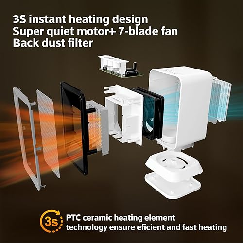 Miniatura 2 de AIDENOEY Calentador de espacio con 3 modos, 1000 W de eficiencia energética, silencioso, mini calentador portátil, calentador rápido de cerámica PTC