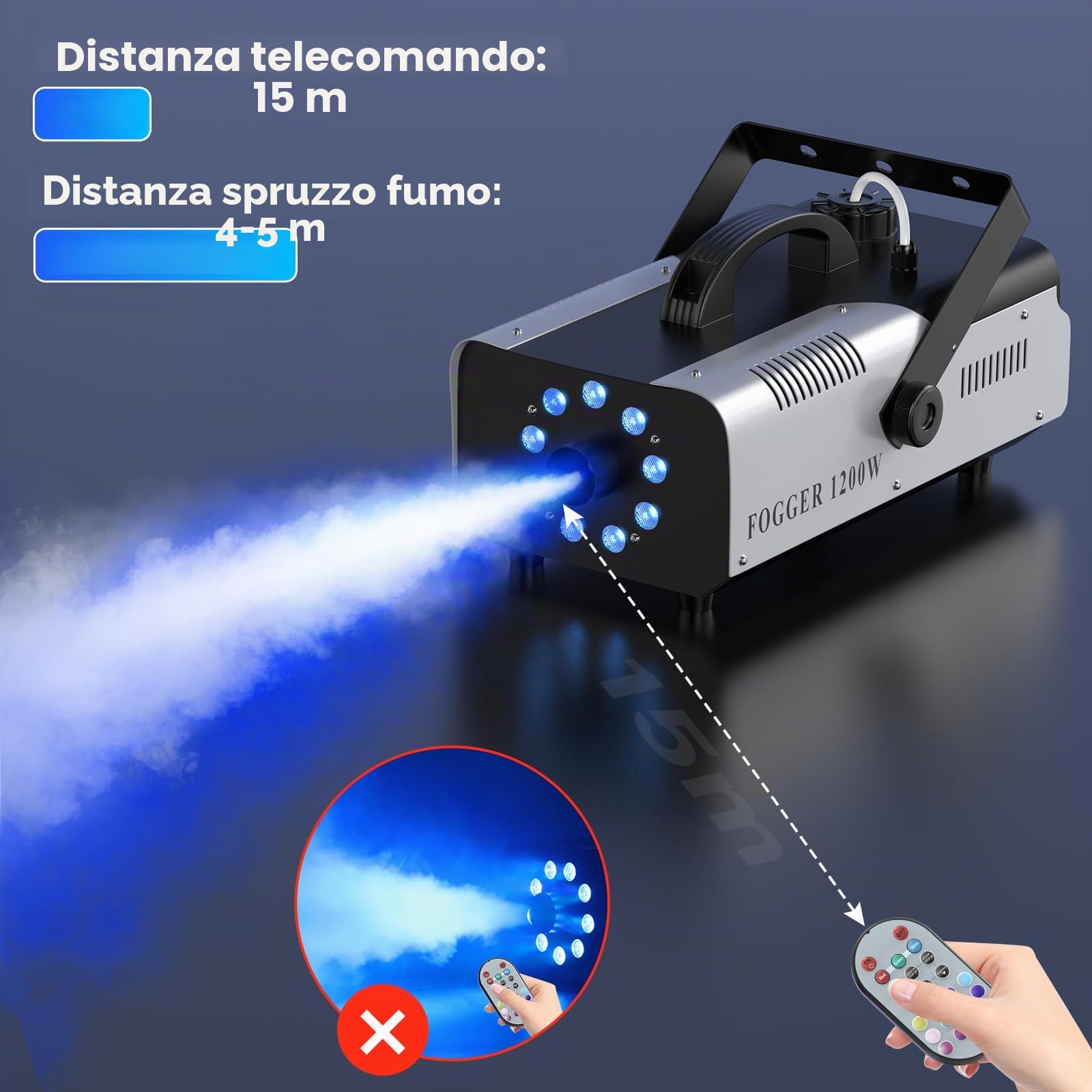 Macchina del Fumo 1200W 9 RGB LED Portatile Macchina del Fumo con Telecomando Wireless per Feste DJ Bar Club Spettacoli Teatrali Matrimonio Halloween