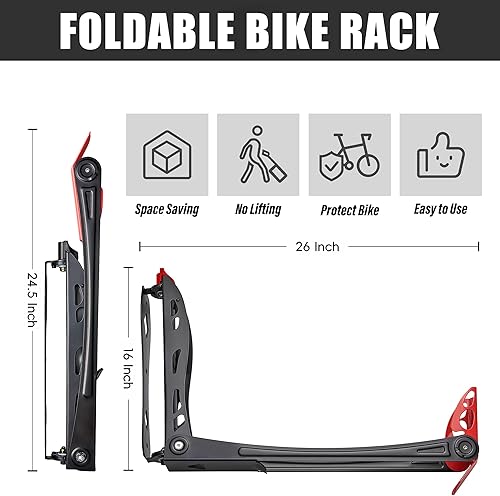 Miniatura 3 de Wallmaster BIKEPAL - Portabicicletas giratorio, sistema de almacenamiento de bicicletas montado en la pared, ahorro de espacio para el hogar y el