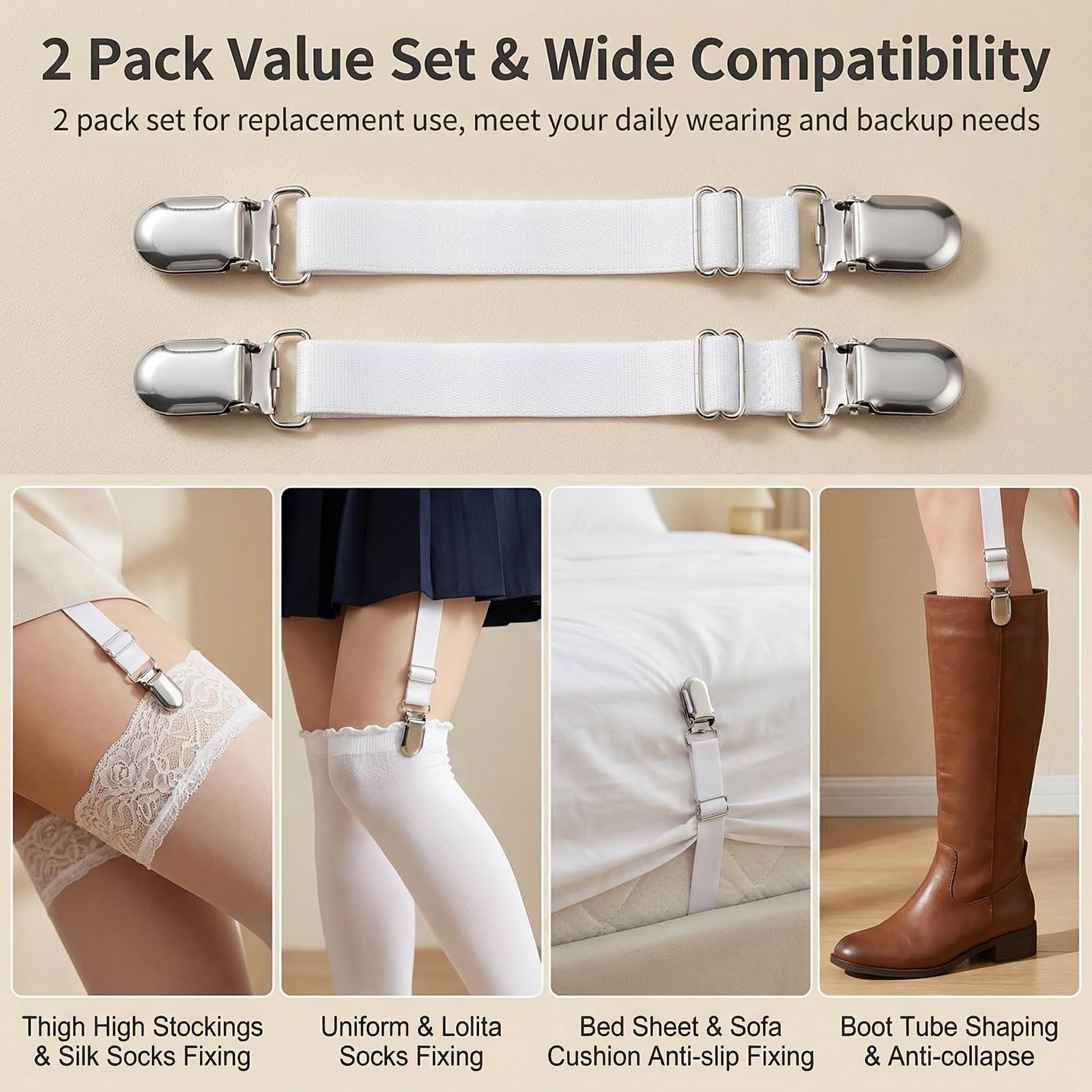 ericotry 1 Pair (2PCS) Multifuction Adjustable Elastic Stocking Clip Garter Suspender Belt Accessories with Straps and Clips for Stockings (White I style) at Amazon Men's Clothing store ericotry 1 Pair (2PCS) Multifuction Adjustable Elastic Stocking Clip Garter Suspender Belt Accessories with Straps and Clips for Stockings (White I style) at Amazon Men's Clothing store