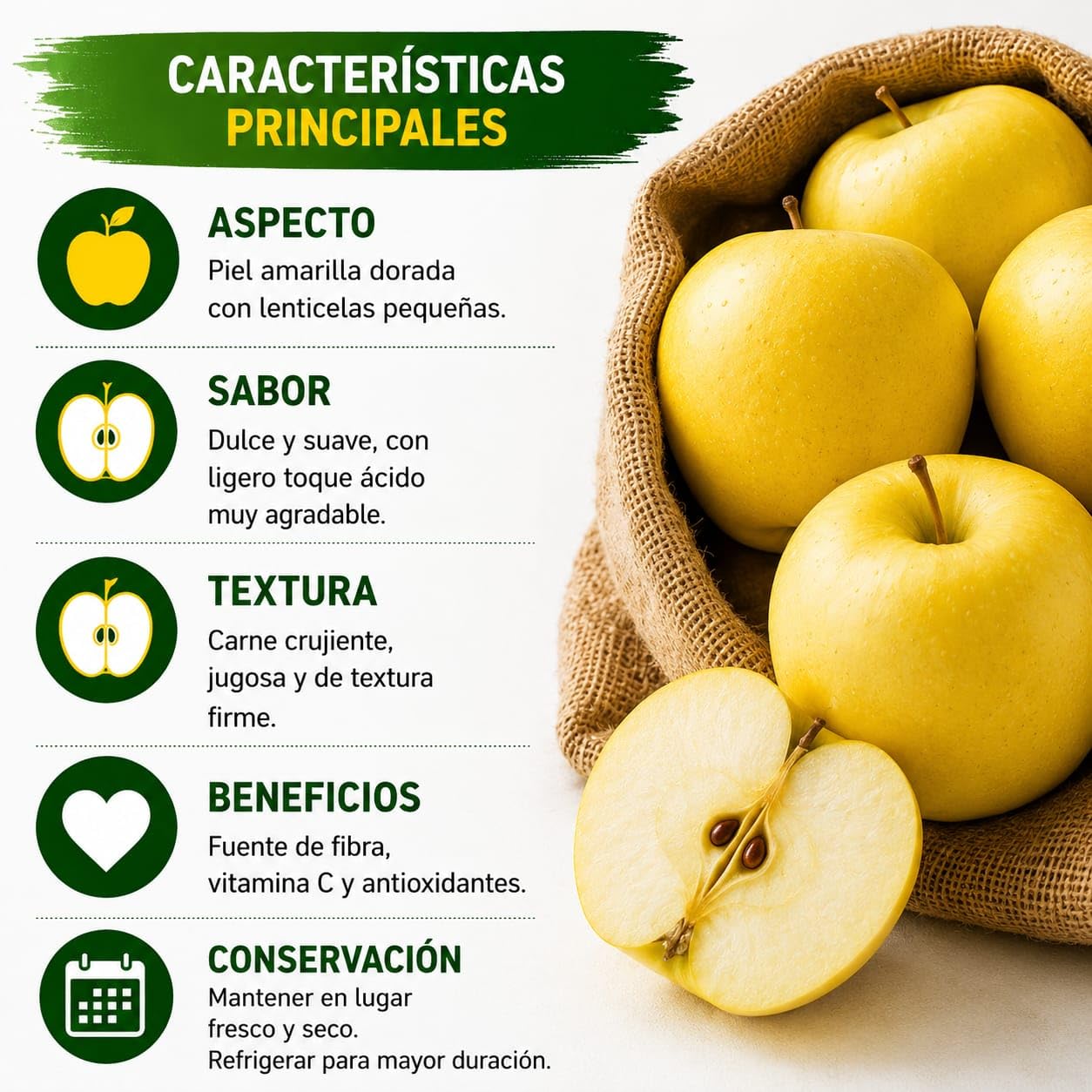 Manzanas Golden Frescas 9 kg – Dulces, Crujientes y Jugosas – Ideales para Consumo Diario, Postres y Zumos – Envío Directo del Productor