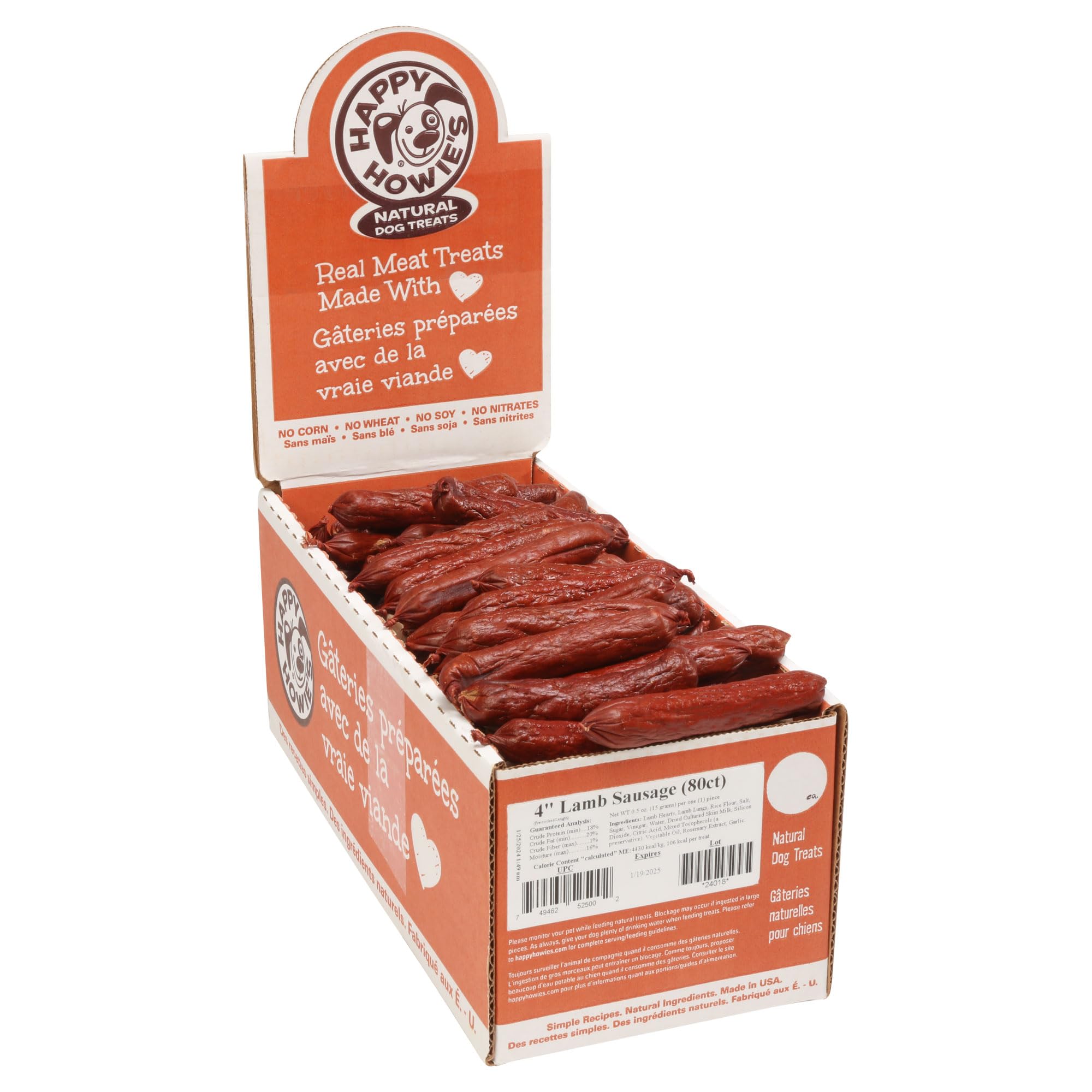 Happy Howie's Sausage Treats - Healthy Chewy Dog Treats, Flavorful Slow Cooked Lamb, Natural Ingredients, Hormone Free - Lamb, 80 Count (Pack of 1)