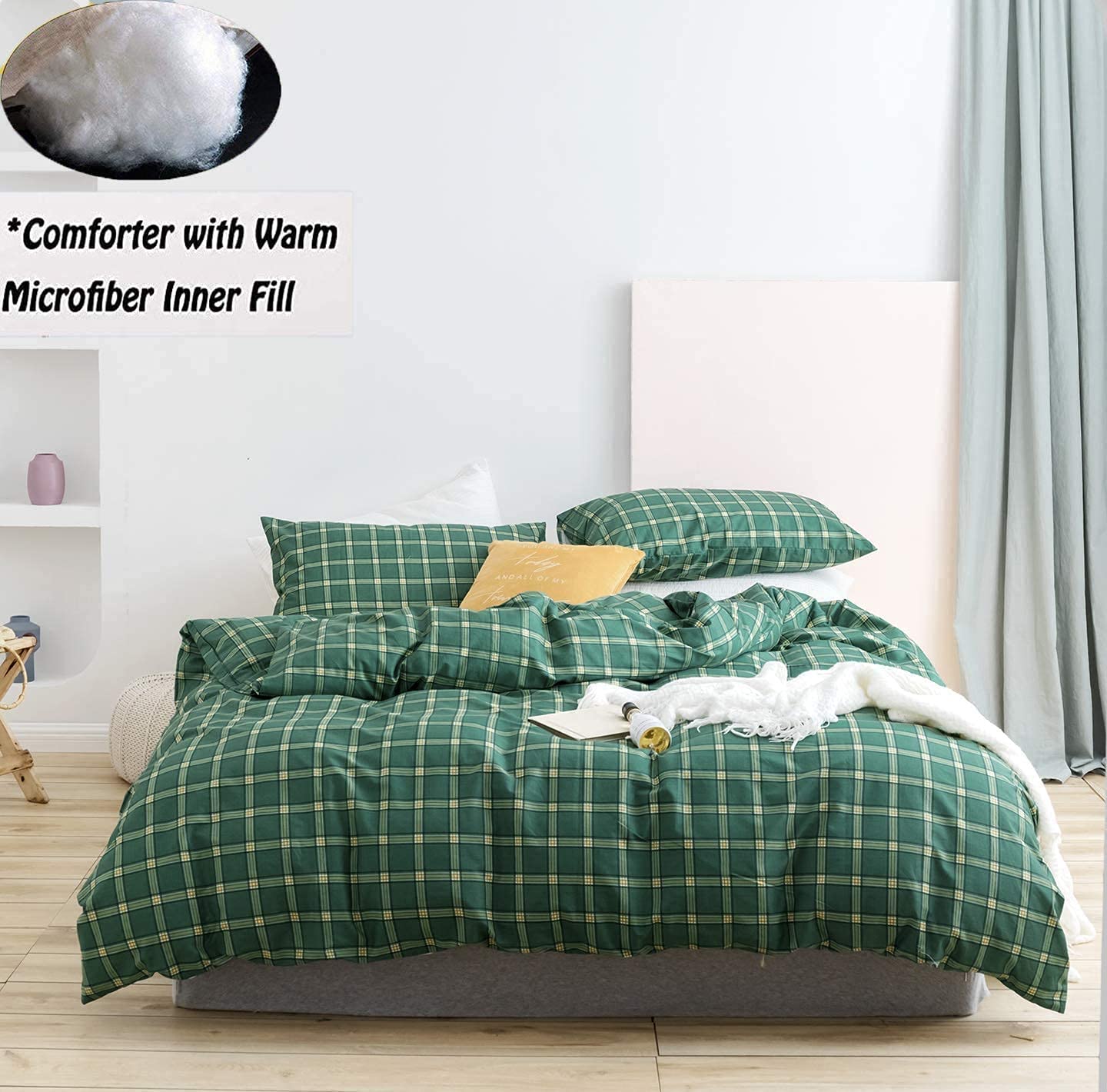 Jumeey Green Comforter Set Queen Green Plaid Comforter Emerald Green Bedding Sets Full Forest Green Grid Bedding Men Boys Buffalo Checkered Comforter Girl Green and Yellow Vintage Jade Bedding Queen