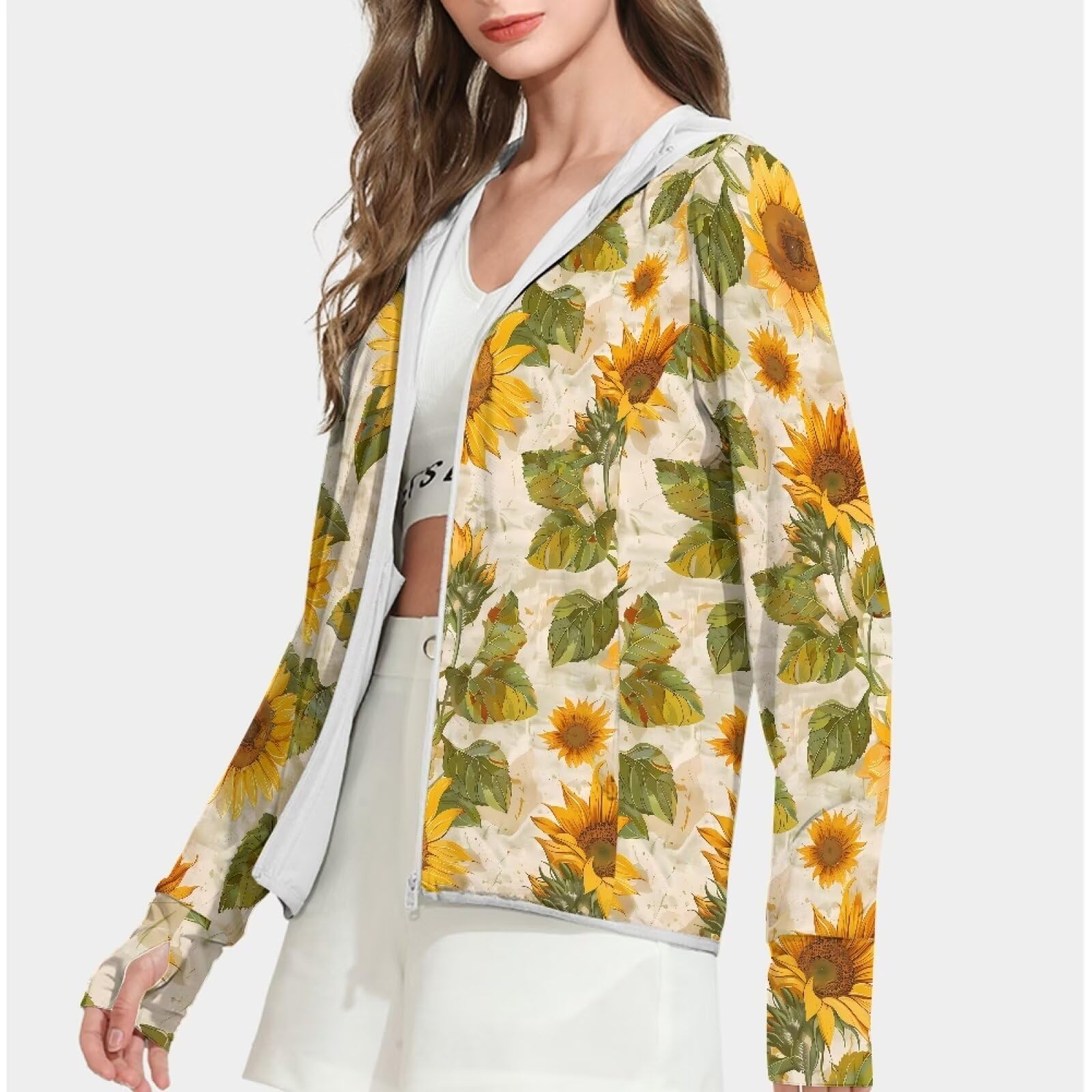 Ystardream Womens Spf 50 Shirts Long Sleeve Lightweight Elegant Sunflower Lightweight Jackets for Women Casual Hiking Outdoor Full Zip Tops for Summer/Spring/Auyumn