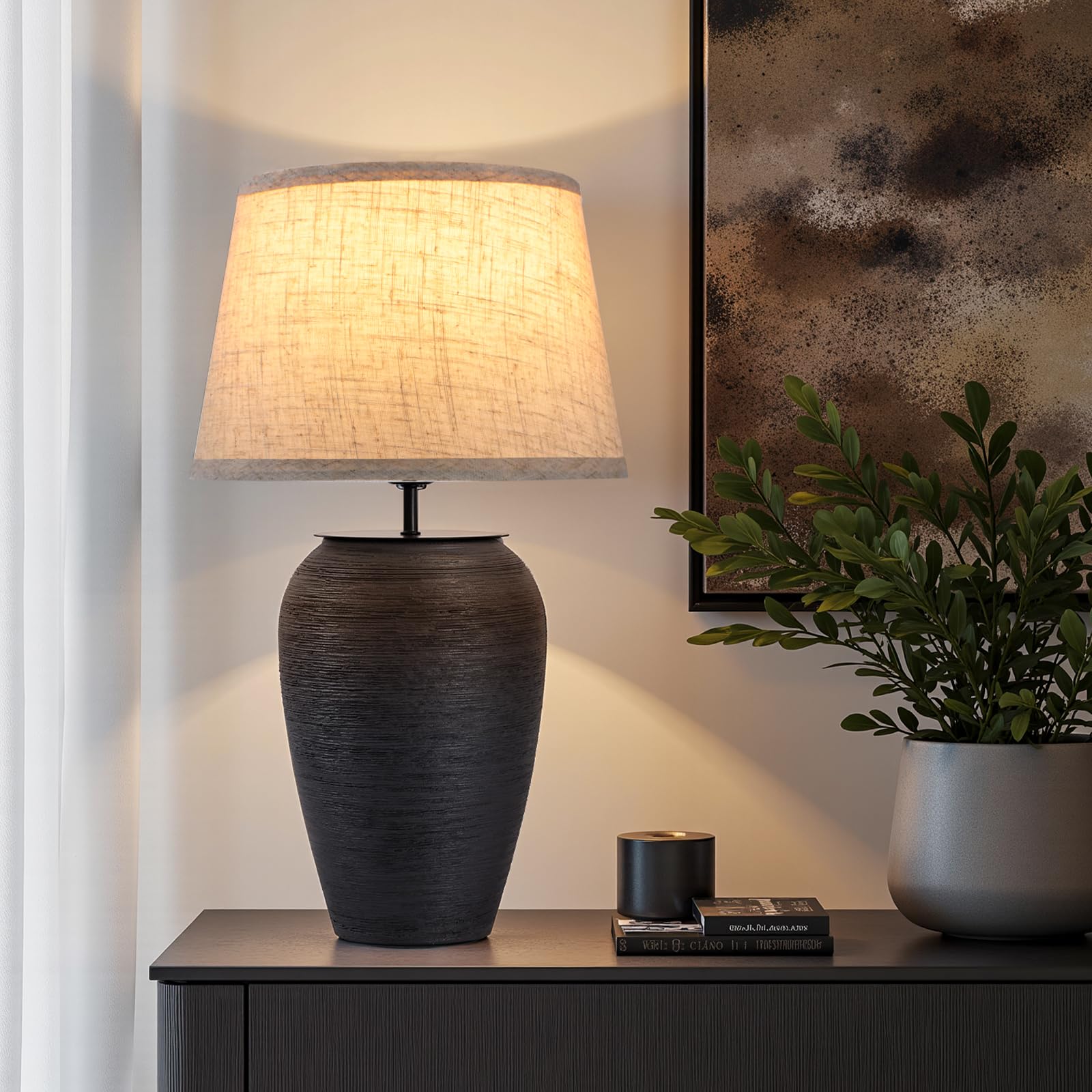 19.3" Black Streak (Vintage Elegance Style) Ceramic Pot Table Lamp,Ceramic Decorative for Bedroom, Living Room,Home Decor,Bedside Table,TL04