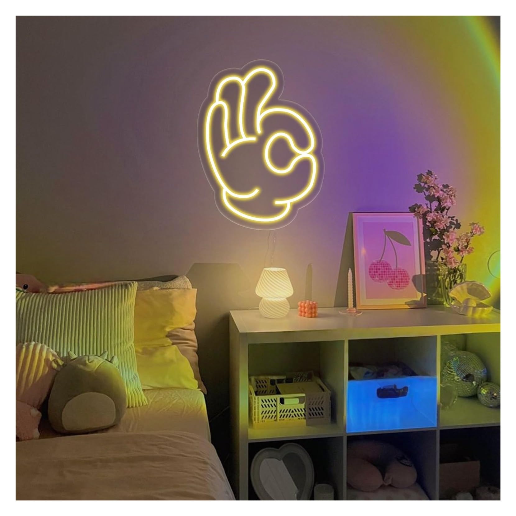 RONGCH Hanging Art Signs OK Hand Gesture Neon Sign,Suitable for Kids Room Wall Decor with Dimmable 40cmx30cm(D)