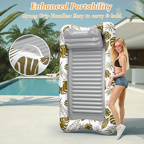 Miniatura 3 de Rrtizan Balsas inflables de bronceado para adultos, flotadores de piscina para adultos de 83.5 x 52.4 pulgadas con almohada, portavasos y asas,