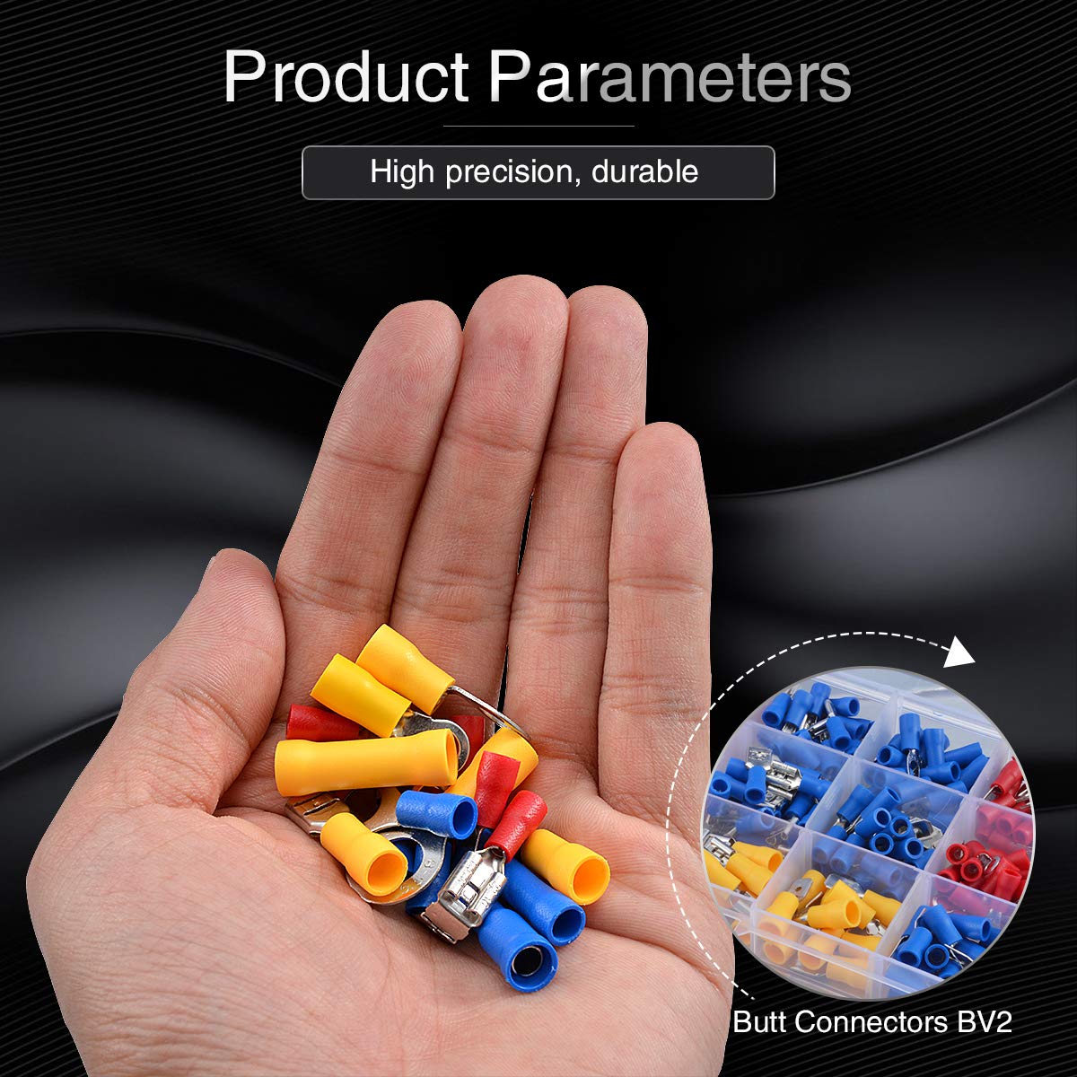 KATUR Lot de 1200 connecteurs à sertir pour bornes de fil, assortiment de cosses assorties, connecteurs électriques à sertir dans un étui en plastique (rouge/bleu/jaune)