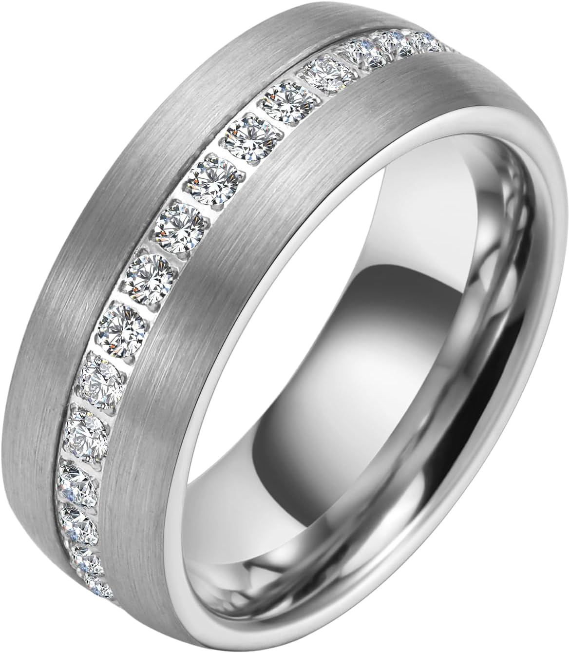 8mm Tungsten Rings for Men Wedding Bands Cubic Zirconia Promise Engagement Pinky Ring Comfort Fit Size 8-14