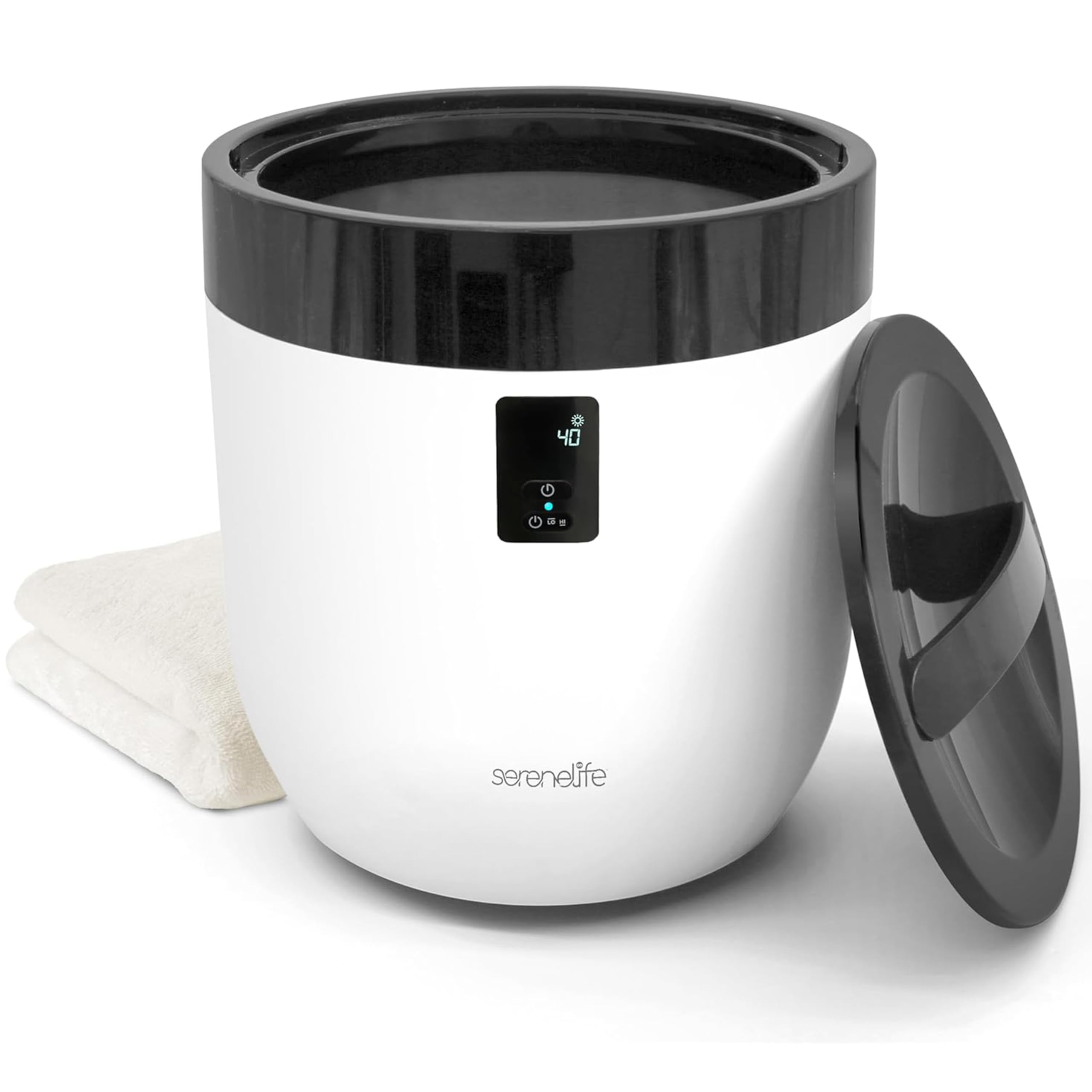SereneLife Counter Towel Warmer Bucket - with Customized Fragrance for Spa and Bathroom, Luxury Heater, Auto Shut Off, Fits 1 Large Blanket, Bathrobe, PJs (Black)