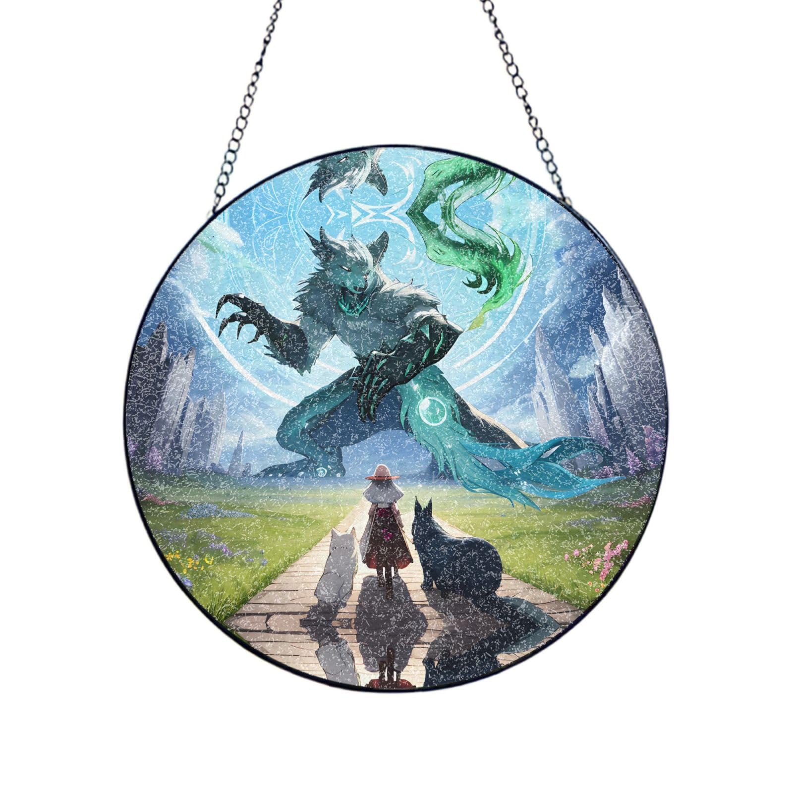 Poezjzw Stained Glass Window Hanging - Healing Beasts Sun Catcher For Door Garden Home Decor Christmas Mother'S Day Birthday Gifts 6in（15cm）