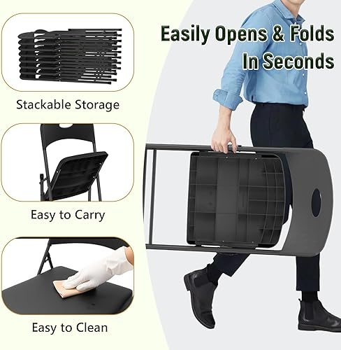 Miniatura 3 de Silla plegable de 4 unidades, sillas plegables de metal resistente de plástico para exteriores e interiores, portátil, capacidad de 350 libras,