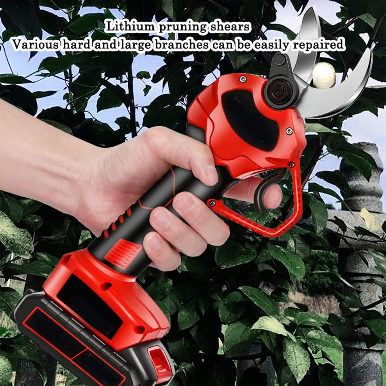 Cizallas de poda eléctrica, cortador de podas de rama de árbol con batería, piedra de modelado y guantes, diámetro de corte de 25 mm, tijeras con batería inalámbrica para árboles de jardín