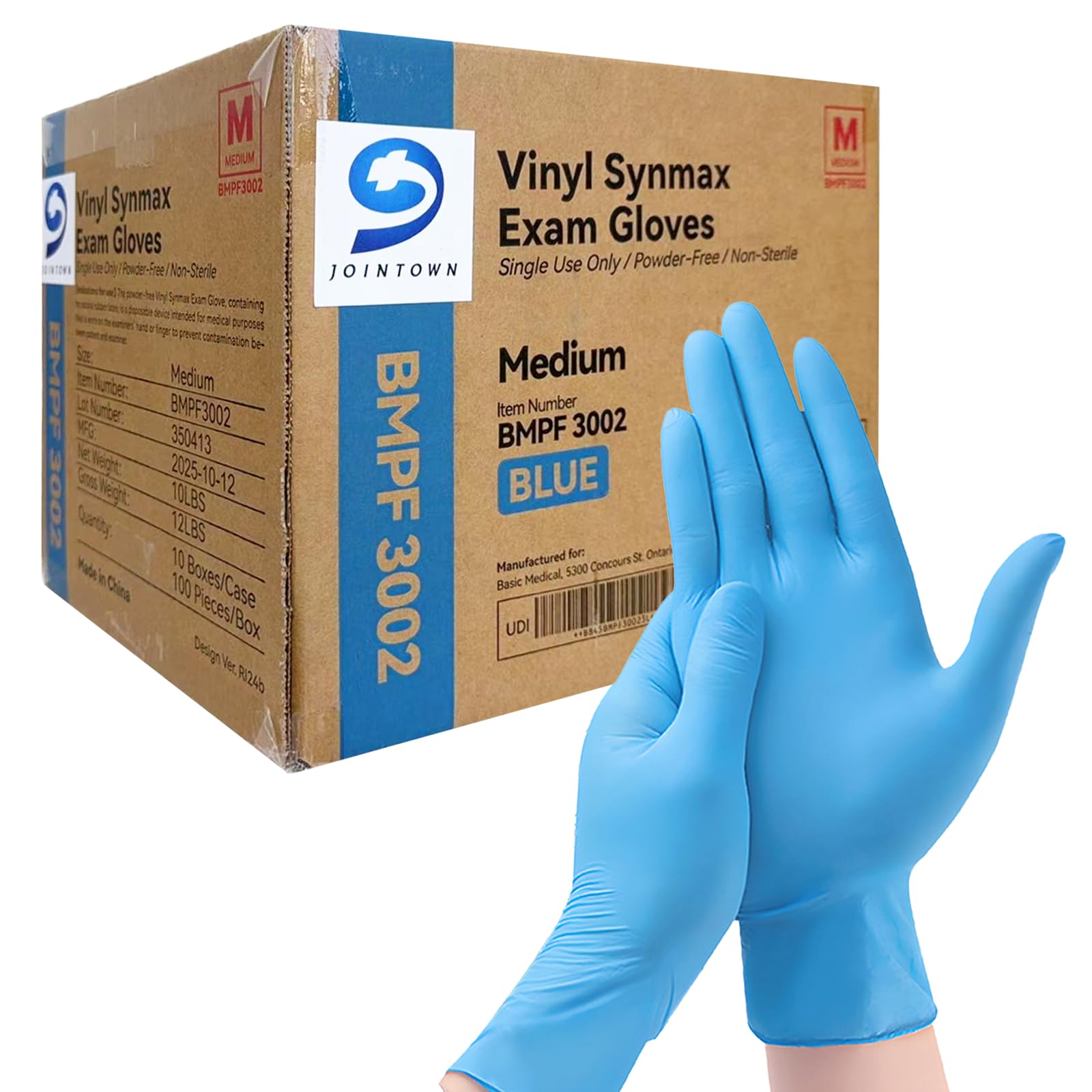 - Jointown Basic Medical Synmax Vinyl Exam Gloves - Latex-Free & Powder-Free - Medium, BMPF-3002(Case of 1,000)