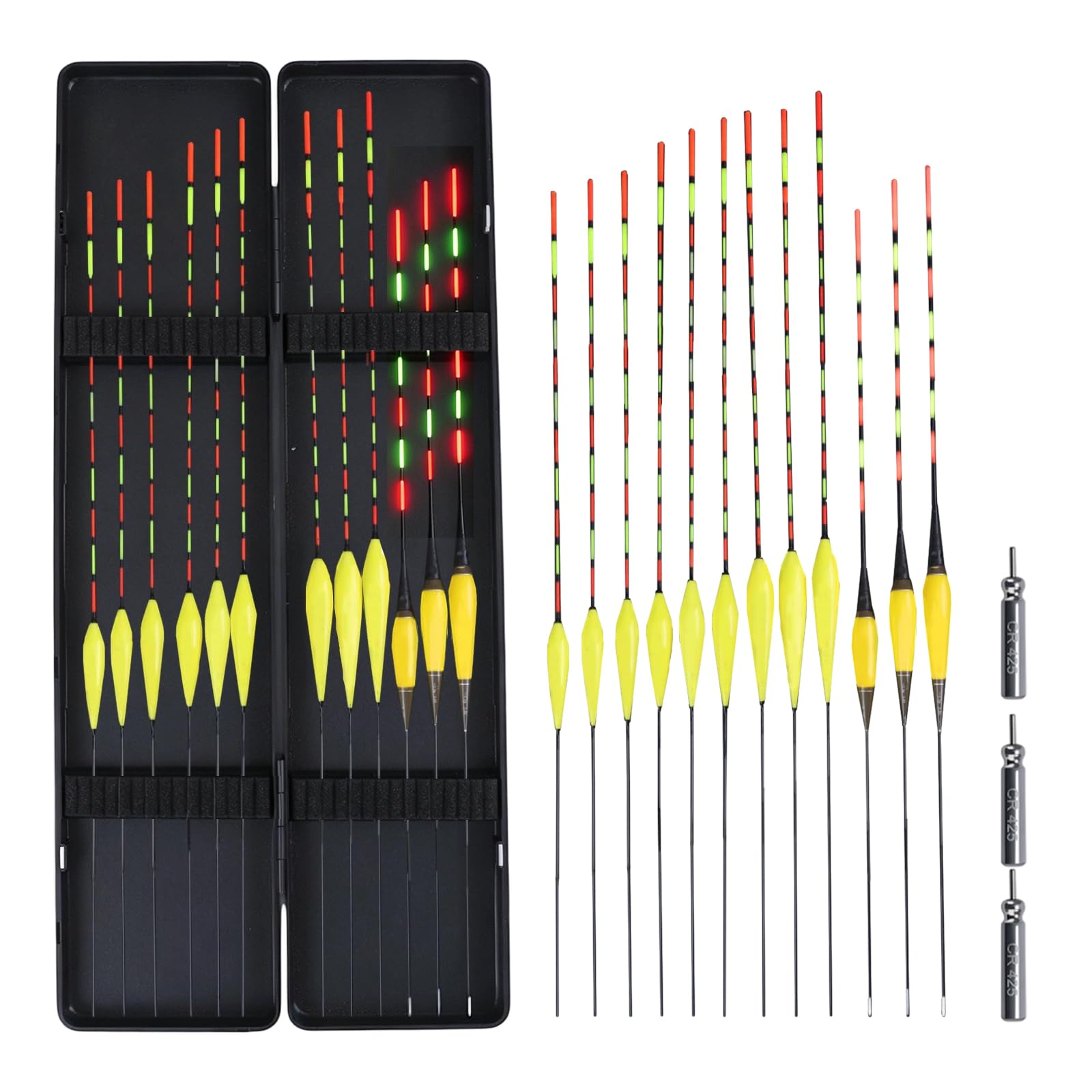 Lot de 12 flotteurs de pêche en matériaux composites avec boîte incluse