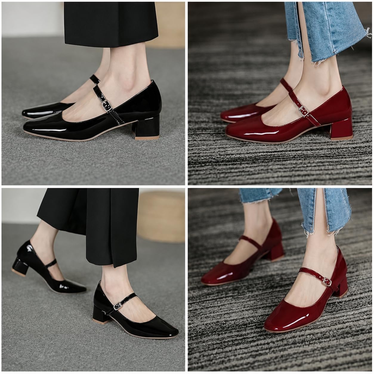 Chaussures Mary Janes à Petit Talon pour Femmes Confortables Légères Noir