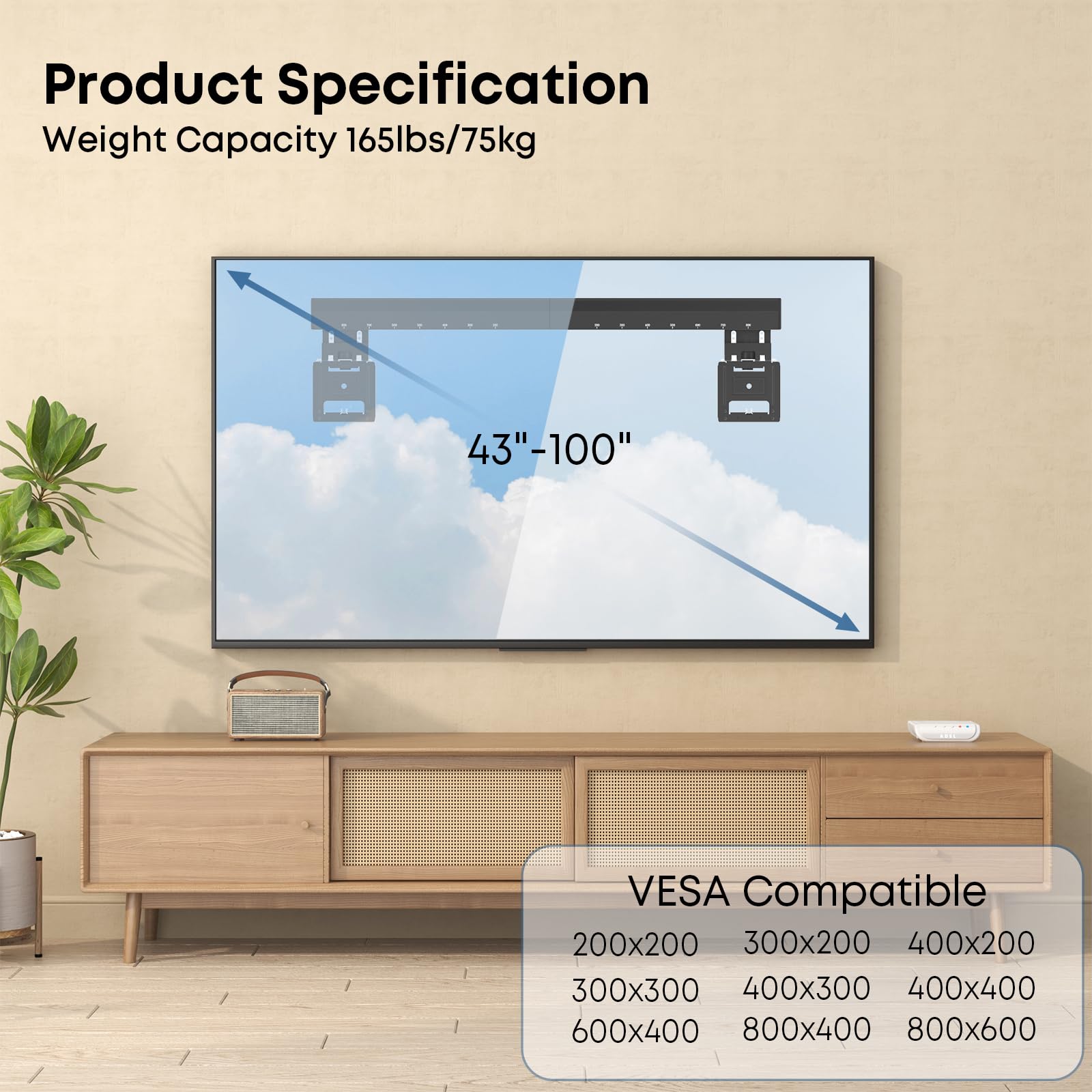 Supporto a parete ultra sottile per TV da 43-100 pollici, carico massimo di 75KG,Max VESA 800x600mm Compatibile con i televisori Samsung Frame (2021-2023), progettato peressi