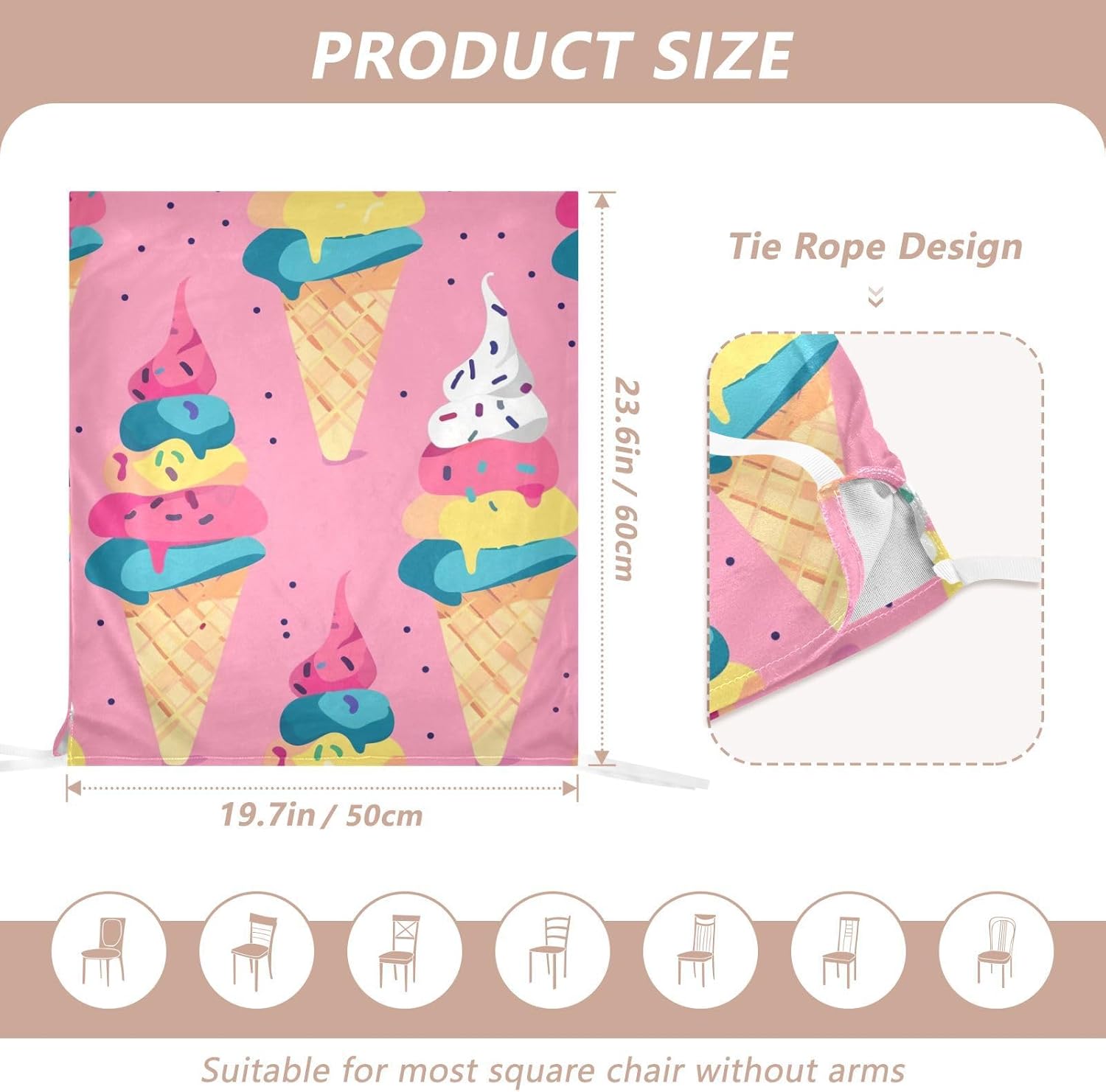 ALAZA Ice Cream on Pink Background Chair Back Cover Set of 6, Washable Reusable Removable Chair Slipcovers Decorative Chair Cover for Home Kitchen Wedding Party