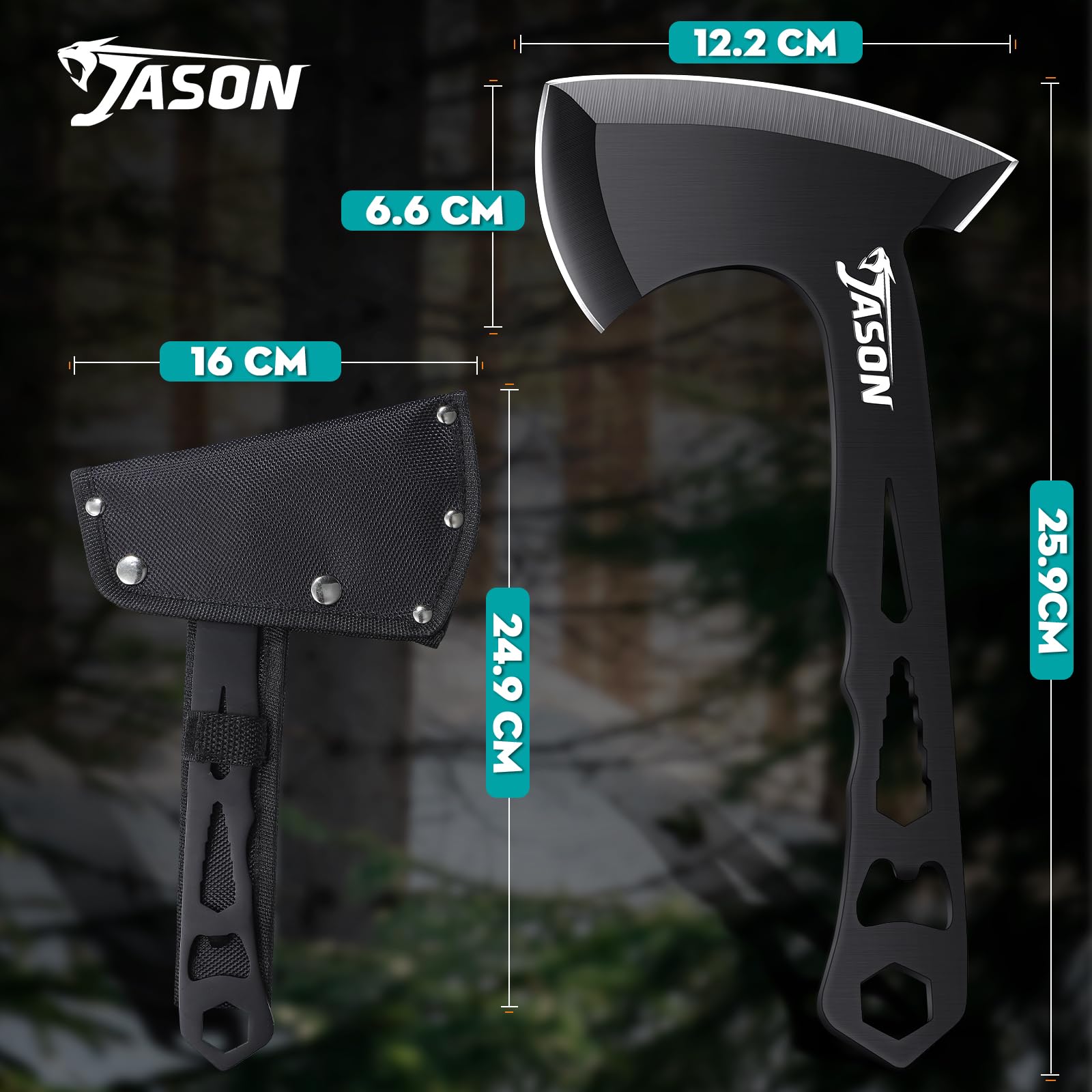 JASON Set di 3 ascia da campeggio Full Tang Survival Bushcraft con divorzio in nylon, piccoli regali per uomini