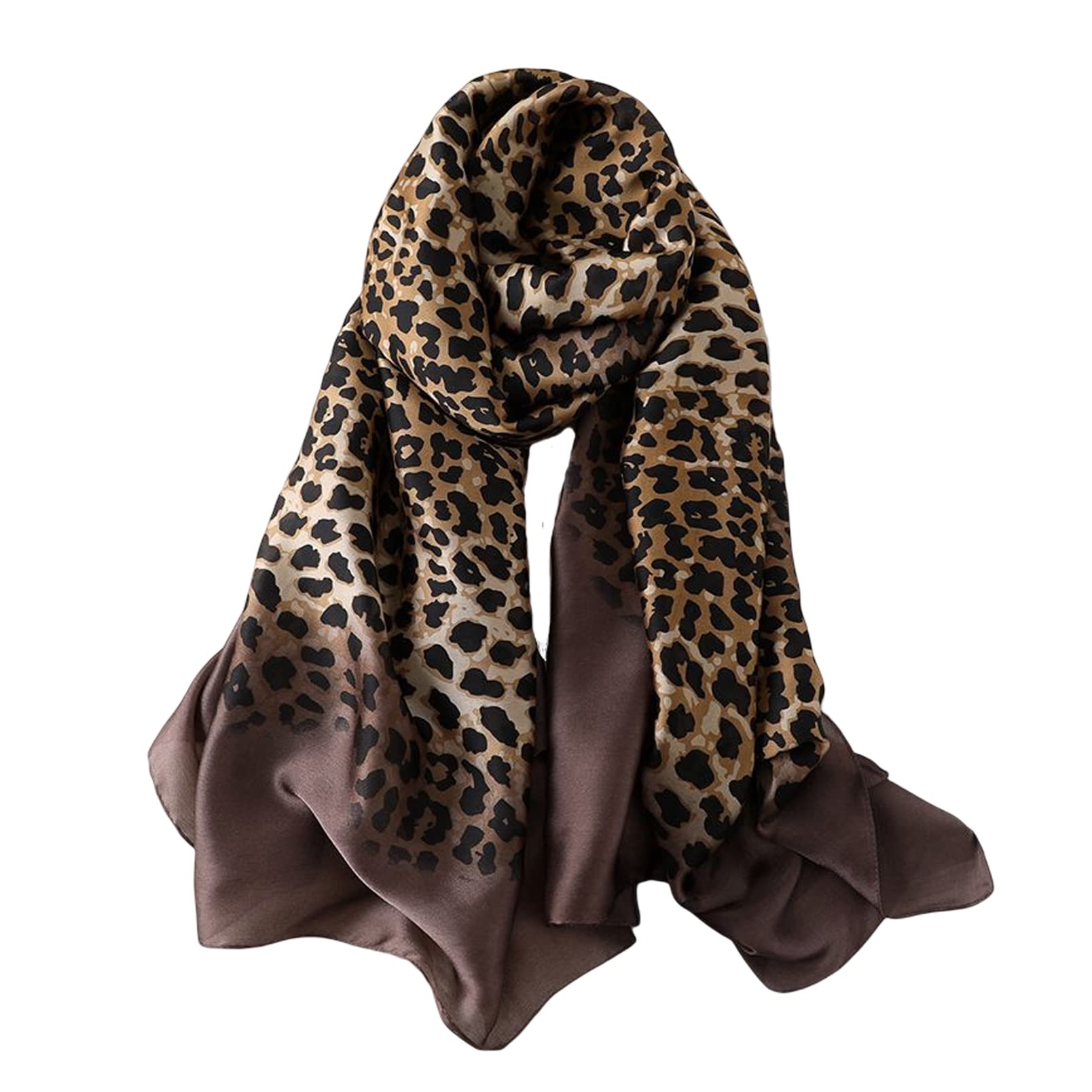 Aufeel Women's Leopard Fashion Scarves 100% Silk Felling Scarf Long Lightweight Sunscreen Shawls Wrap For Hair Scarves, Large