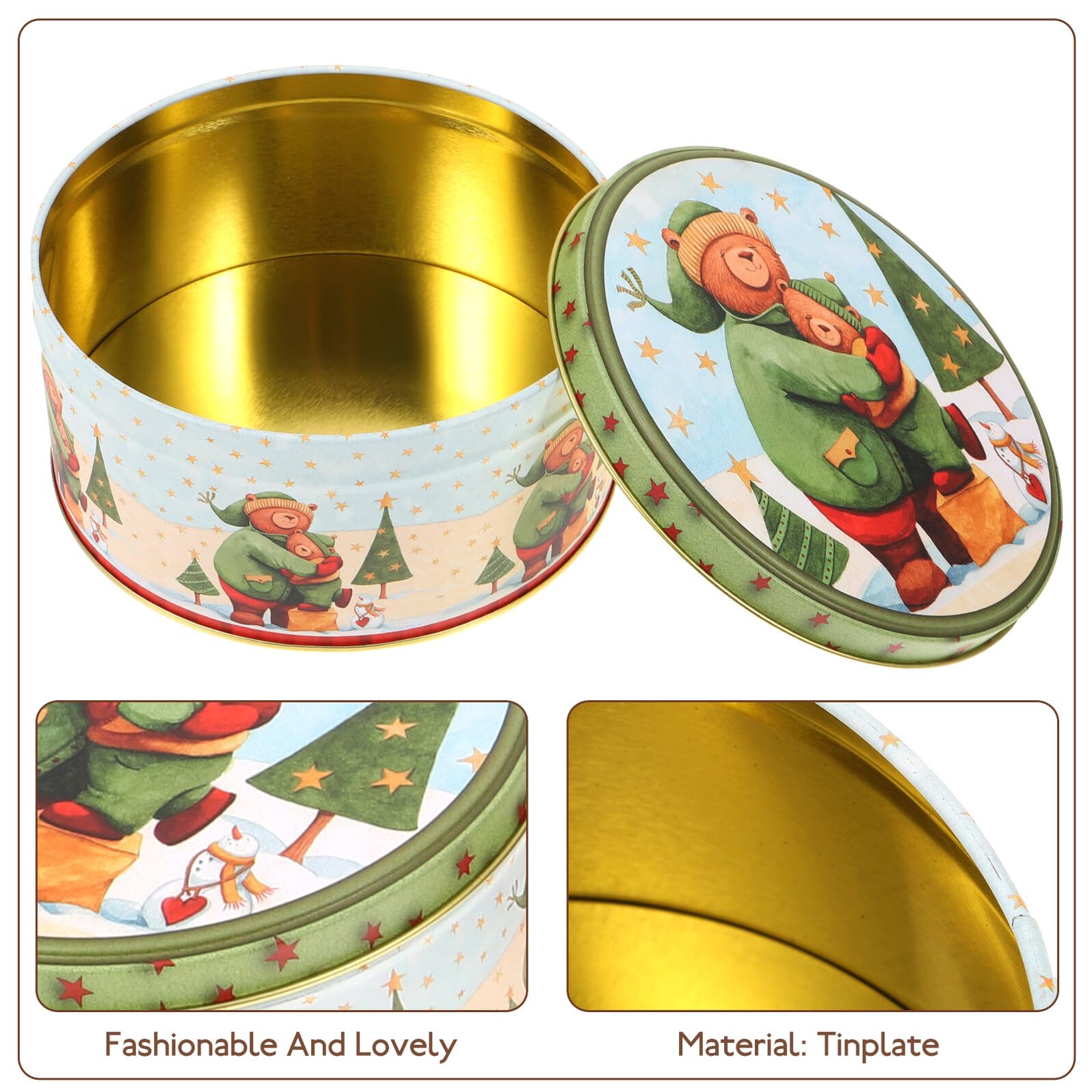 Zerodeko Caja de Hierro para Dulces Navideños 4 Piezas Pequeño Tamaño Diseño de Ositos Estuche de Dibujos Animados Adecuado para Regalos y Decoración de Navidad