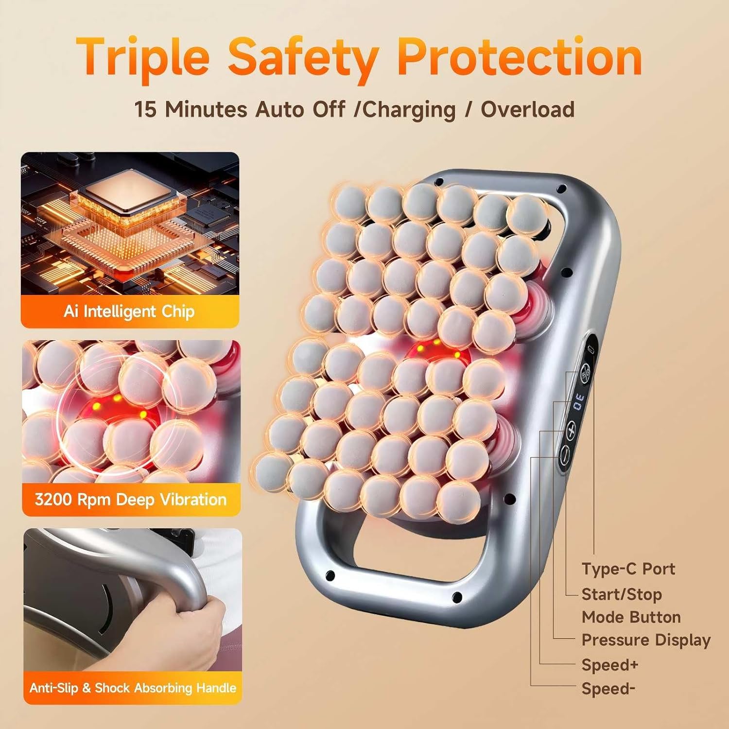 48-Head Massage Gun Set, Deep Tissue Percussion Massager with 9 Modes & 9 Intensity Levels, Quiet Muscle Massage Gun for Back, Shoulders, Legs, Foot, and Body Muscle Pain Relief - Image 3