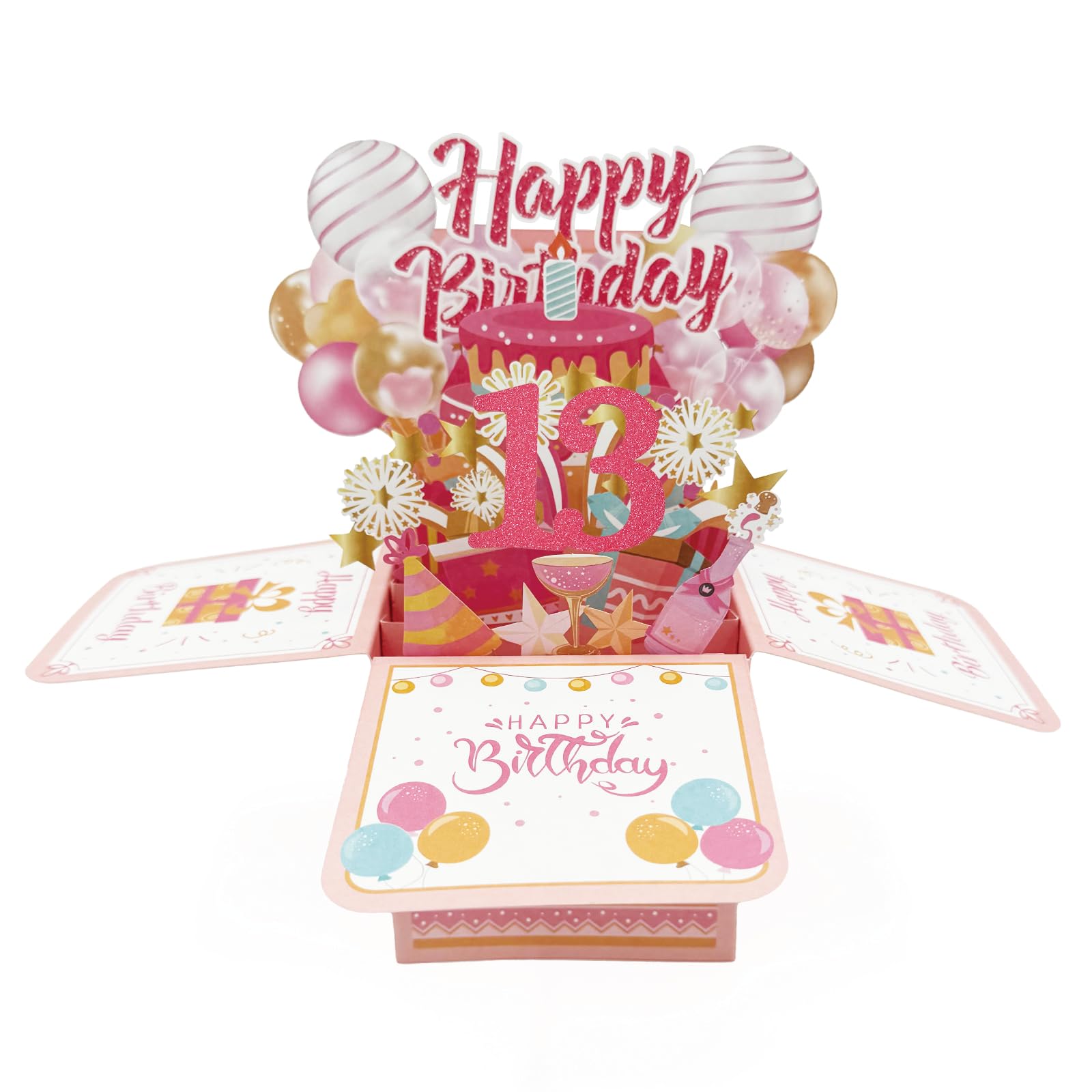 Asmallgf Sweet 13th Birthday Gifts Decorations for Girls Boys, Happy 13 Year Old Bday Popup Card with Envelope, 13 Birthday Money Box for Daughter Son