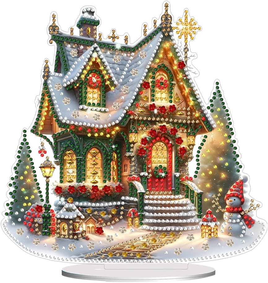 POETRYDRAW DIY Diamond Art Ornament Desktop Kit Christmas House, Stand Up Acrylic Diamonds Painting Ornament for Adults, 5D Special Diamond Gem Craft Tabletop Placement Board Kit